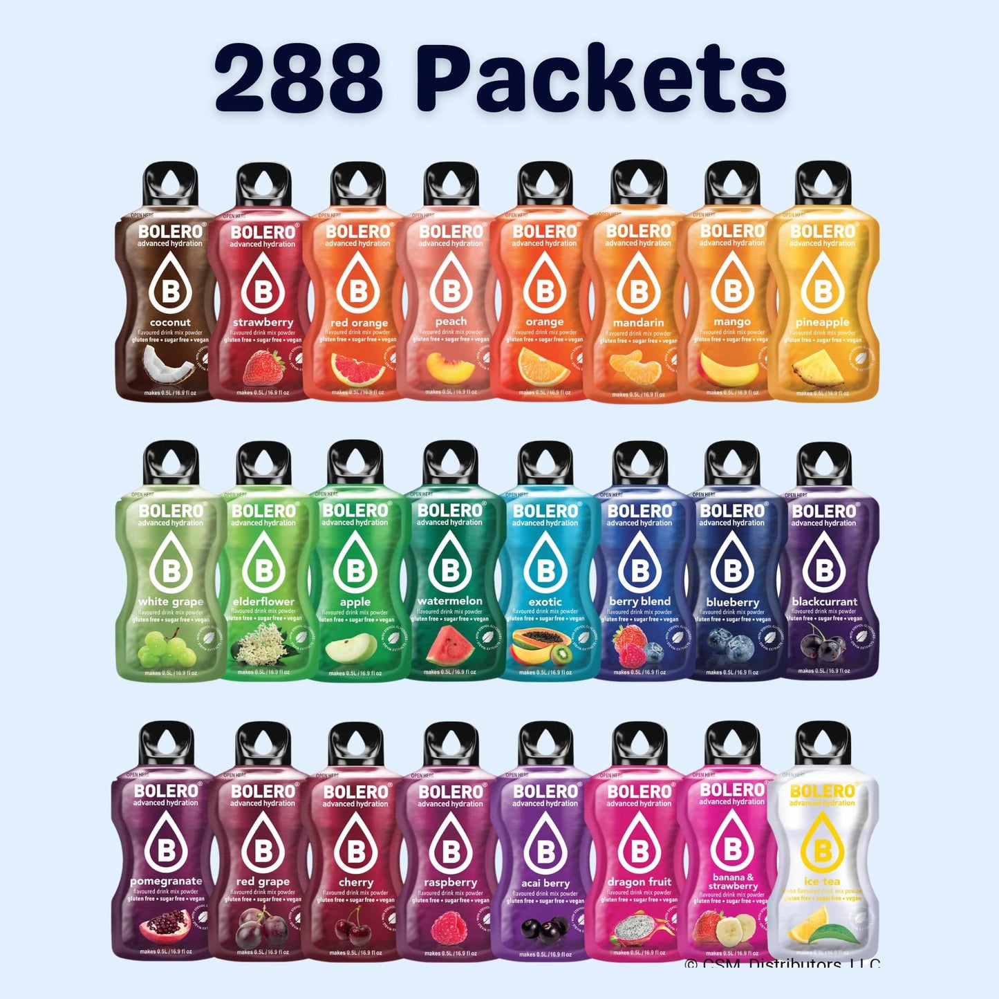 Bolero- Sugar Free Water Flavor Drink Mix Packets Variety Fruit Flavors (288 Count) Powdered Flavoring | Singles For The Go Packets