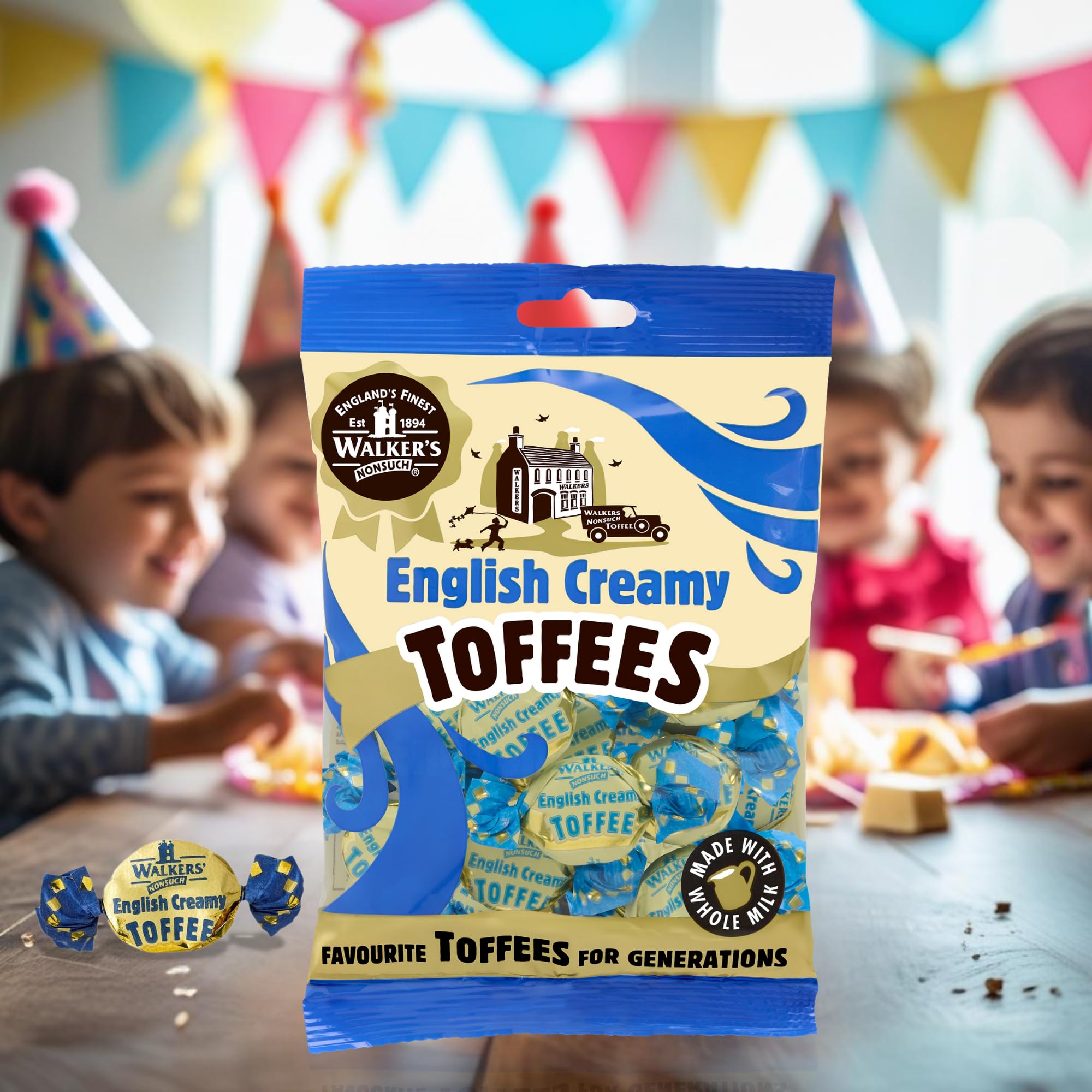 Walkers Nonsuch English Creamy Toffees Bag 5.29 Oz (Pack of 6) - Traditional British Butter Toffee Candy with Whole Milk, Individually Twist-Wrapped