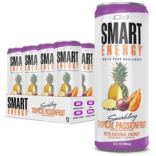 C4 Smart Energy Drink - Sugar Free Performance Fuel & Nootropic Brain Booster, Coffee Substitute or Alternative | Tropical Passionfruit 12 Oz - 12