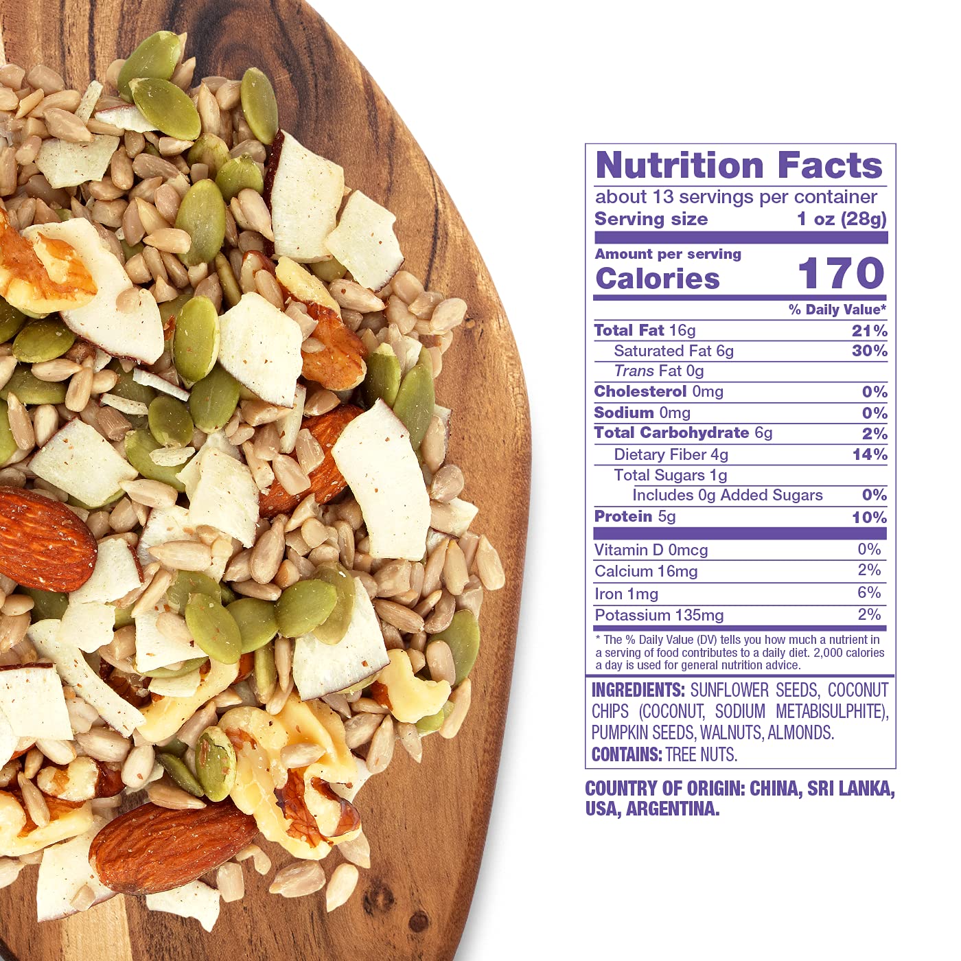 Sunkist® Keto Living Trail Mix - Fruit, Nut and Seeds, Low Sodium, Gluten Free Snack with Sunflower Seeds, Coconut, Almonds, Pumpkin Seeds,