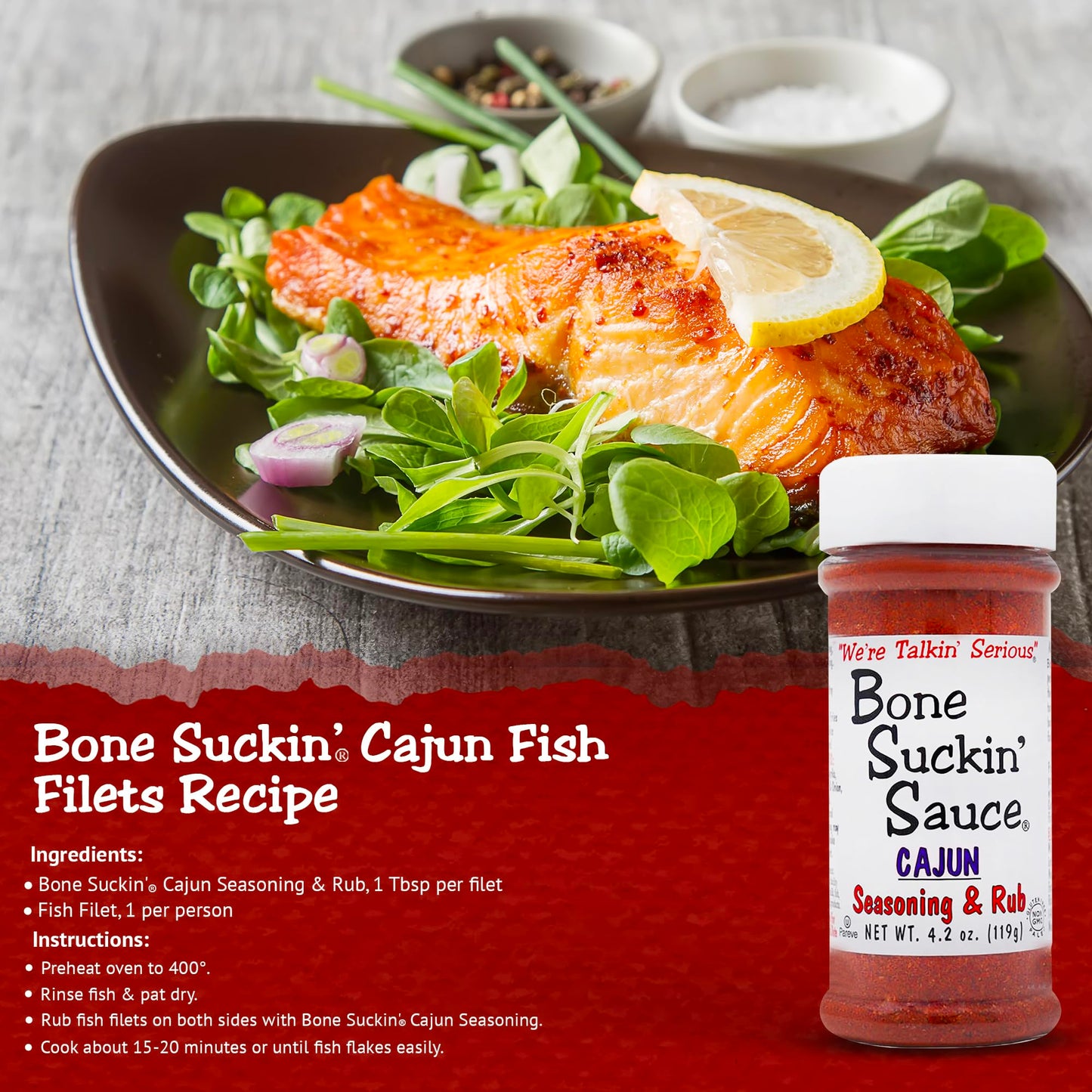 Bone Suckin' Cajun Seasoning & Rub, 4.2 Oz - Gluten-Free, Non-GMO, Kosher, Pareve, & Sugar Free. No Anti Caking Agent & No MSG!