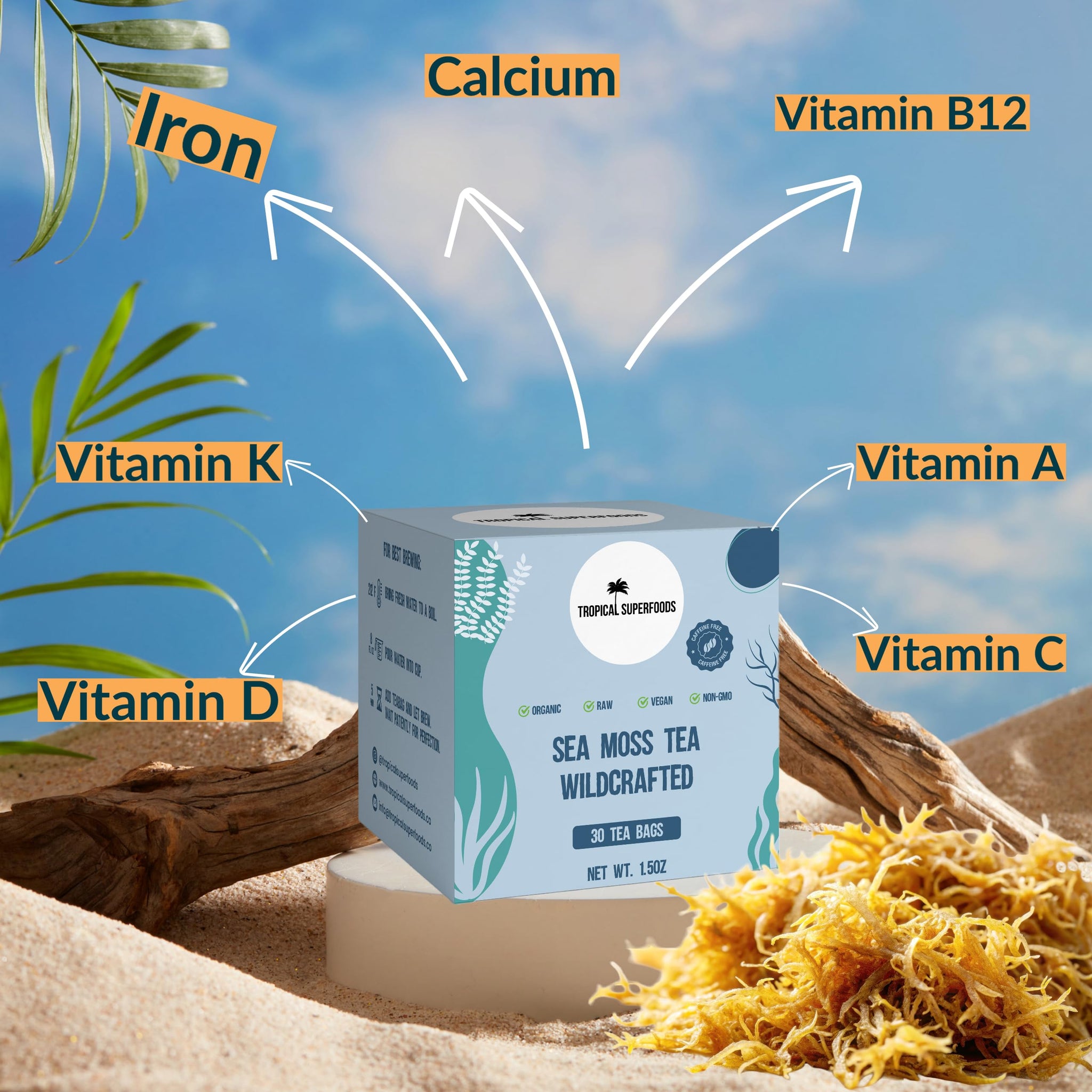 Sea Moss Tea, Pure Wildcrafted Organic Sea Moss Tea 92 Minerals - 30 Sea Moss Tea Bags