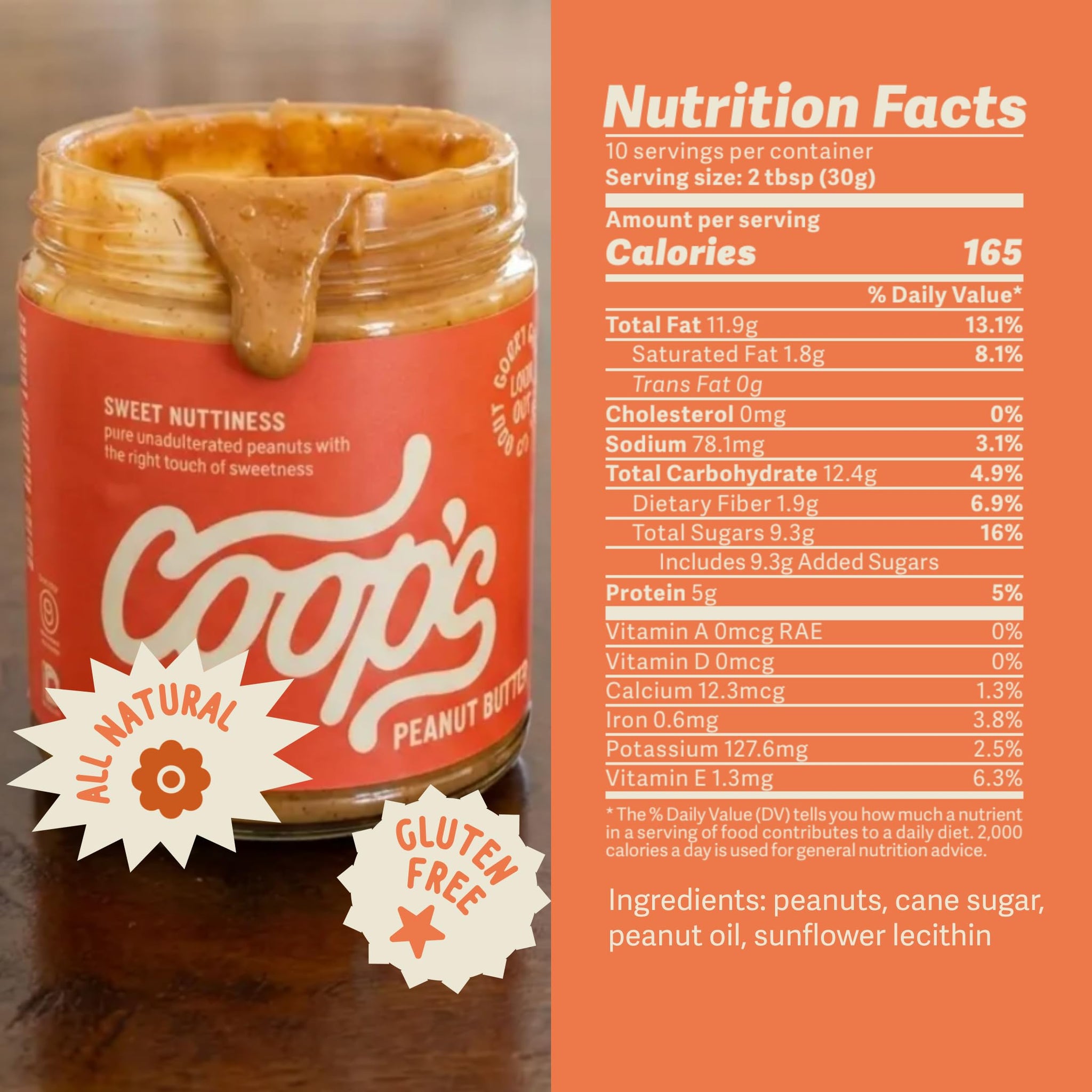 Coop's Peanut Butter Sauce, All Natural Peanut Sauce Gift Non GMO Gluten Free Vegan Ice Cream Toppings Sundae Smoothie Desserts, 10 Ounce