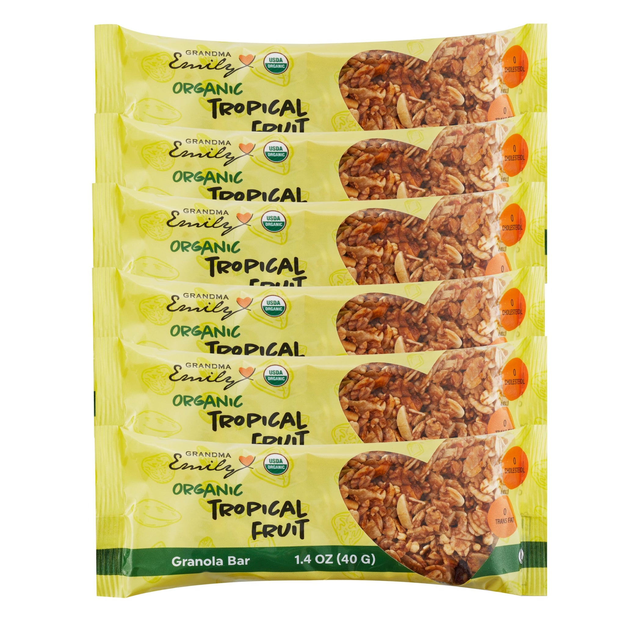 Grandma Emily Organic Tropical Fruits Granola Bars with Roasted Oats, Slivered Almonds, Mango and Cranberries, 1.7 ounce (Pack of 6)
