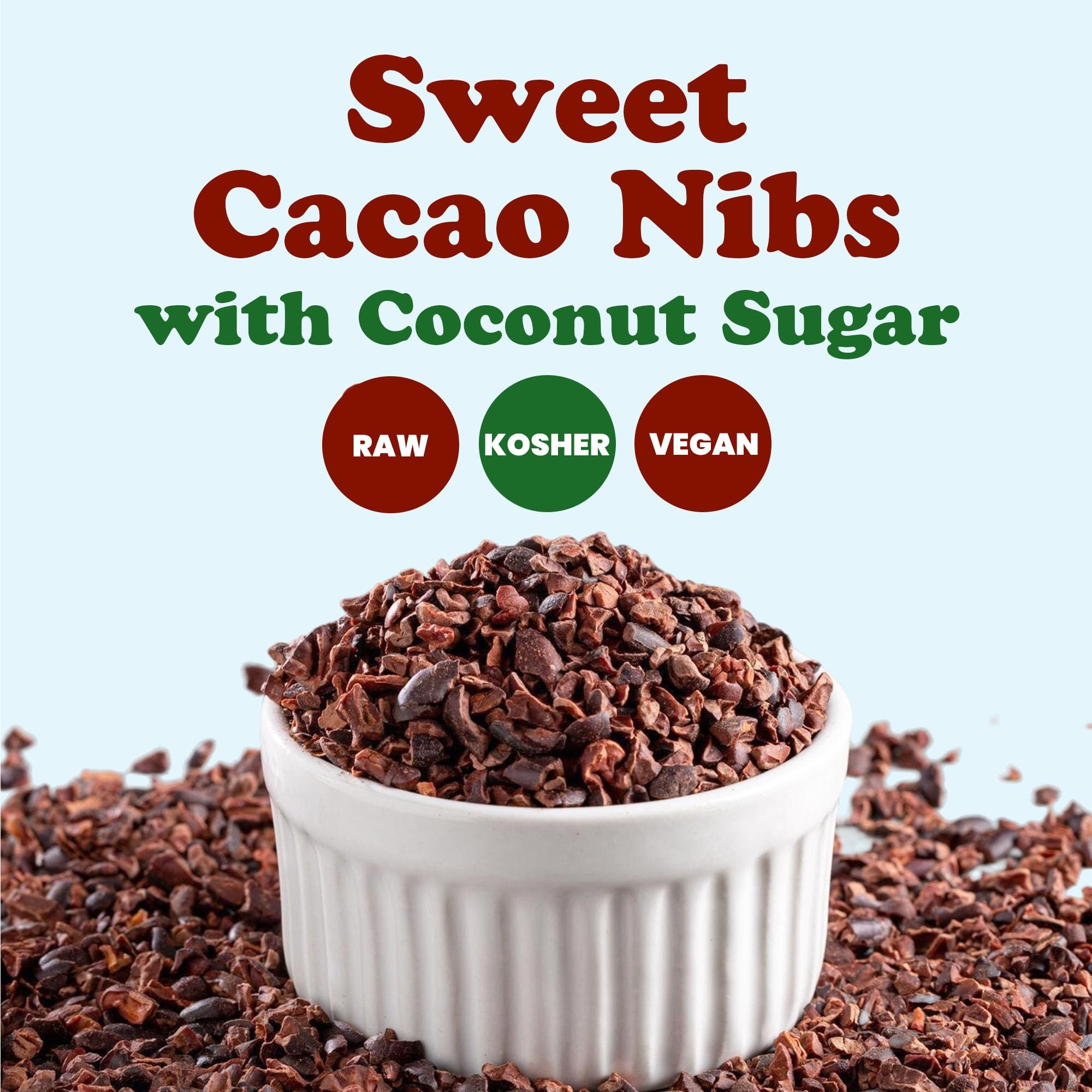 Food to Live Sweet Cacao Nibs with Coconut Sugar, 1.5 Pounds - Lightly Sweetened with Coconut Sugar, Raw, Non-Irradiated, Great for Snacking, Baking & Smoothies. High in Antioxidants. Vegan, Kosher, Bulk