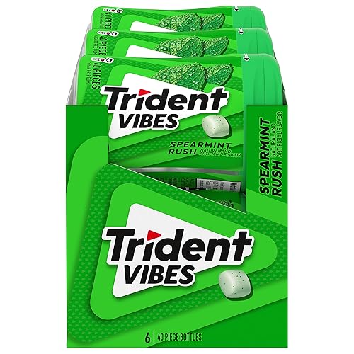 Trident Vibes Spearmint Rush Sugar-Free Chewing Gum, 6 Bottles of 40 Pieces (240 Total Pieces)