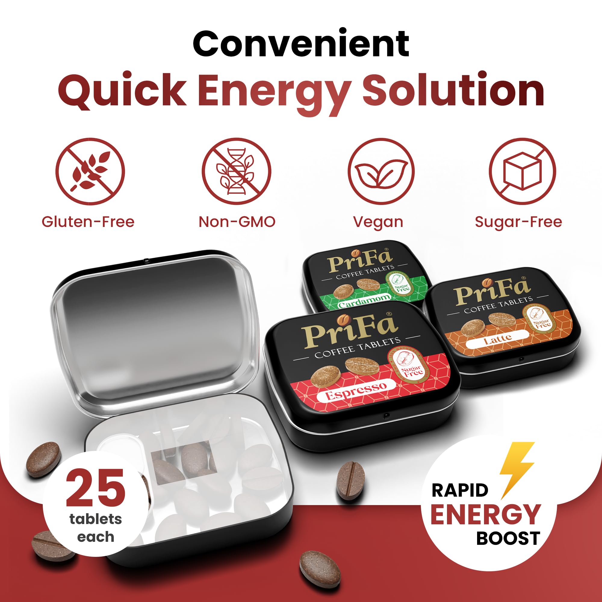PriFa Coffee Tablets Variety Pack, Pocket Coffee To Go - Real Coffee, Coffee Candy with Caffeine - Natural Sugar Free Instant Energy Pouches, Keto