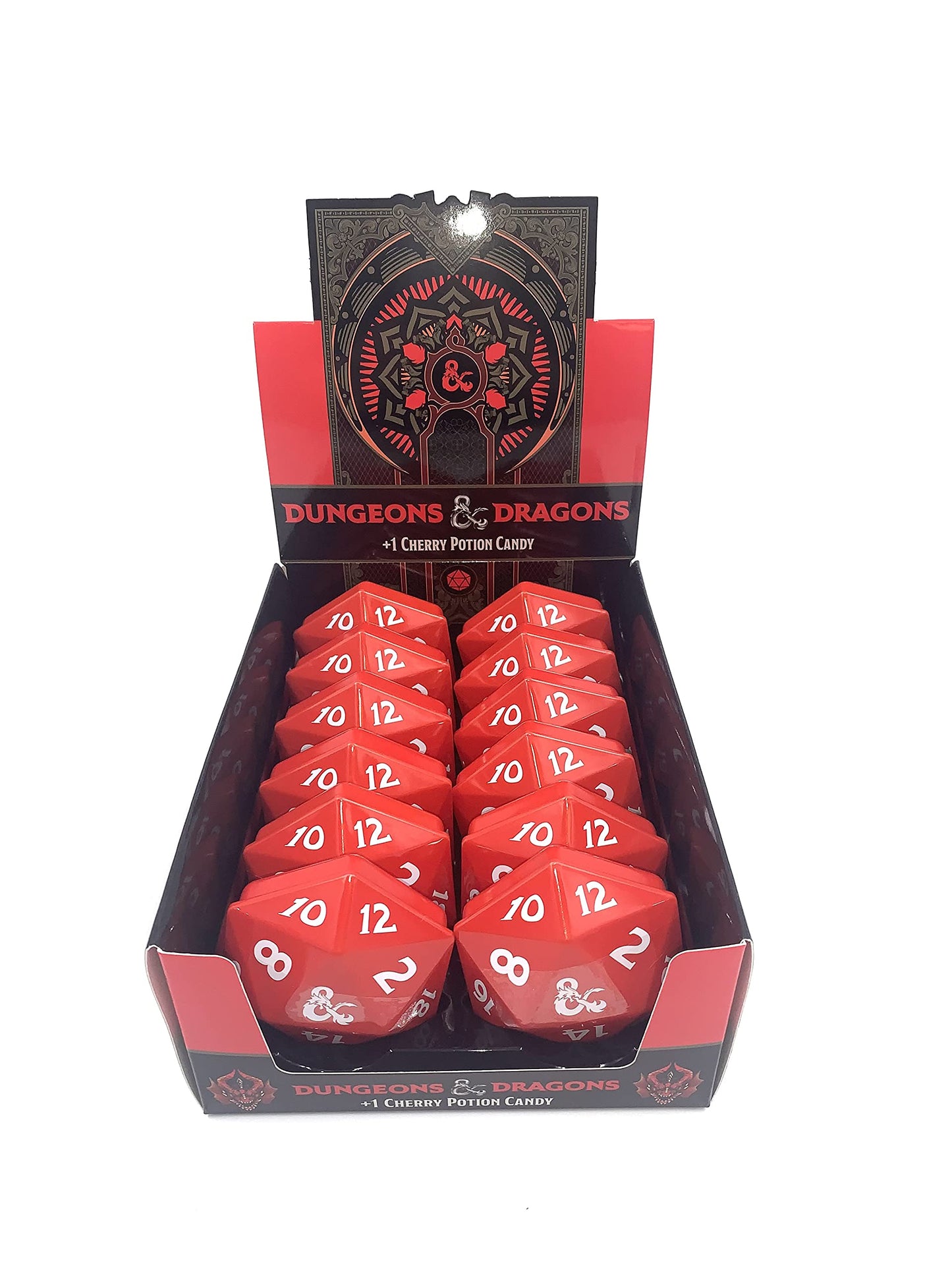 Boston America Dungeon and Dragons D&D DND D20 +1 Potion Sour Candy Collectible Tin - Twelve (12) Tins with Store Display - Sour Cherry Flavor