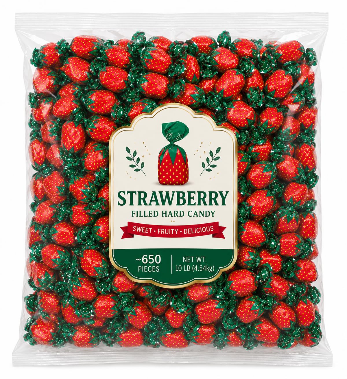 Strawberry Filled Bon Bon Hard Candy, Individually Wrapped - 10 lb (Approx. 900 pieces)
