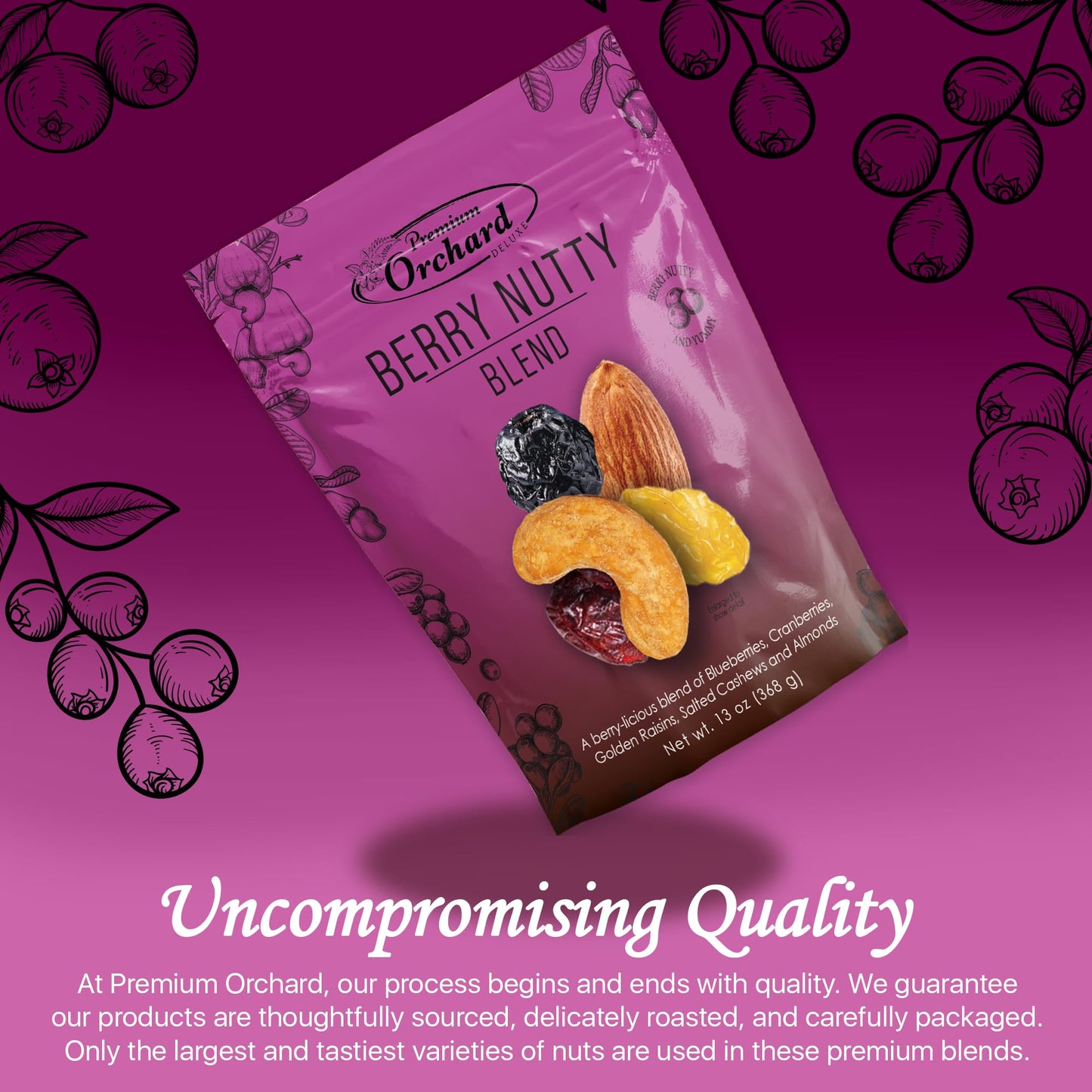 PREMIUM ORCHARD Berry Nutty Blend - Deluxe Mixed Nuts with Dried Cranberries, Golden Raisins, Blueberries | Healthy Trail Mix with Nuts, Mixed Berries