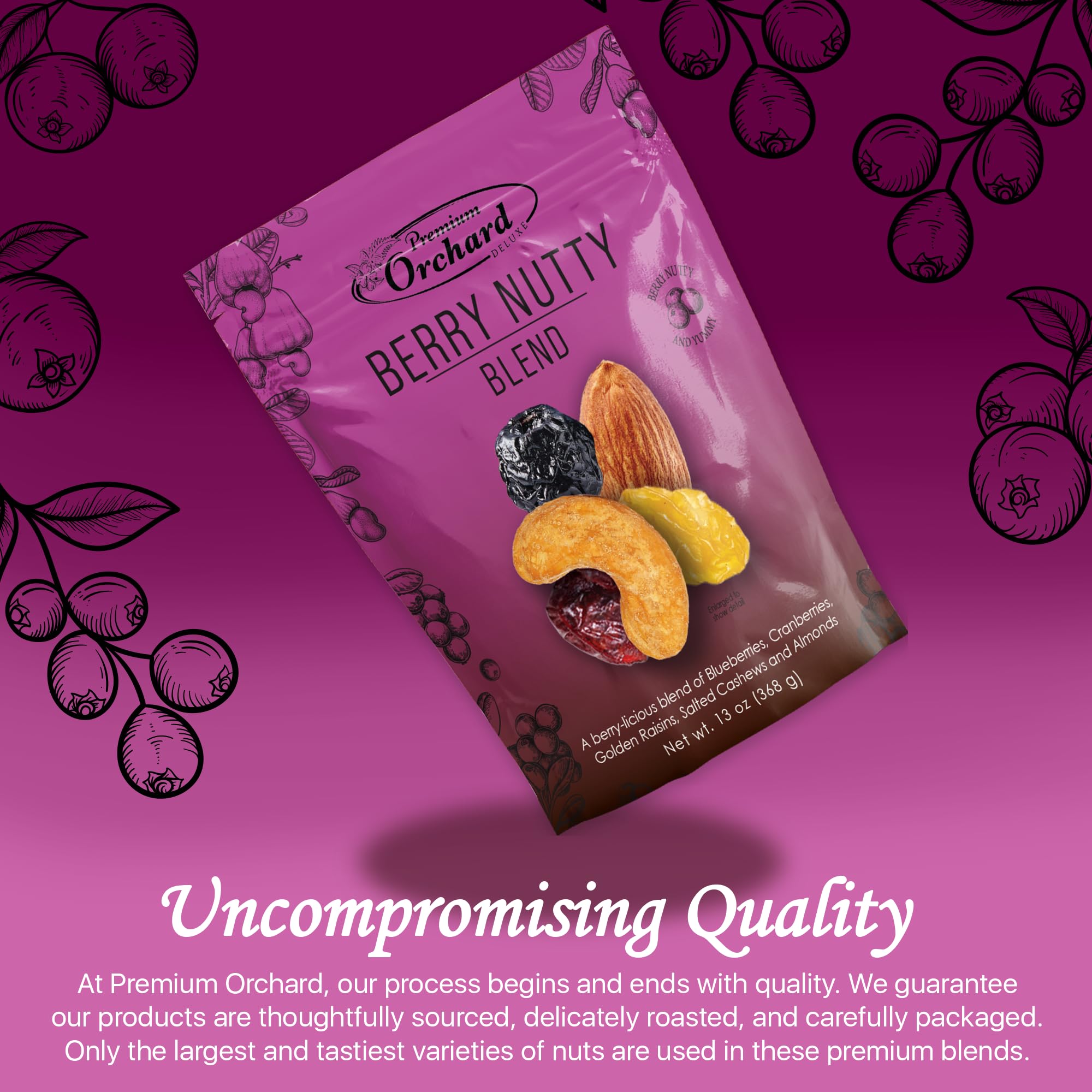 PREMIUM ORCHARD Berry Nutty Blend - Deluxe Mixed Nuts with Dried Cranberries, Golden Raisins, Blueberries | Healthy Trail Mix with Nuts, Mixed Berries