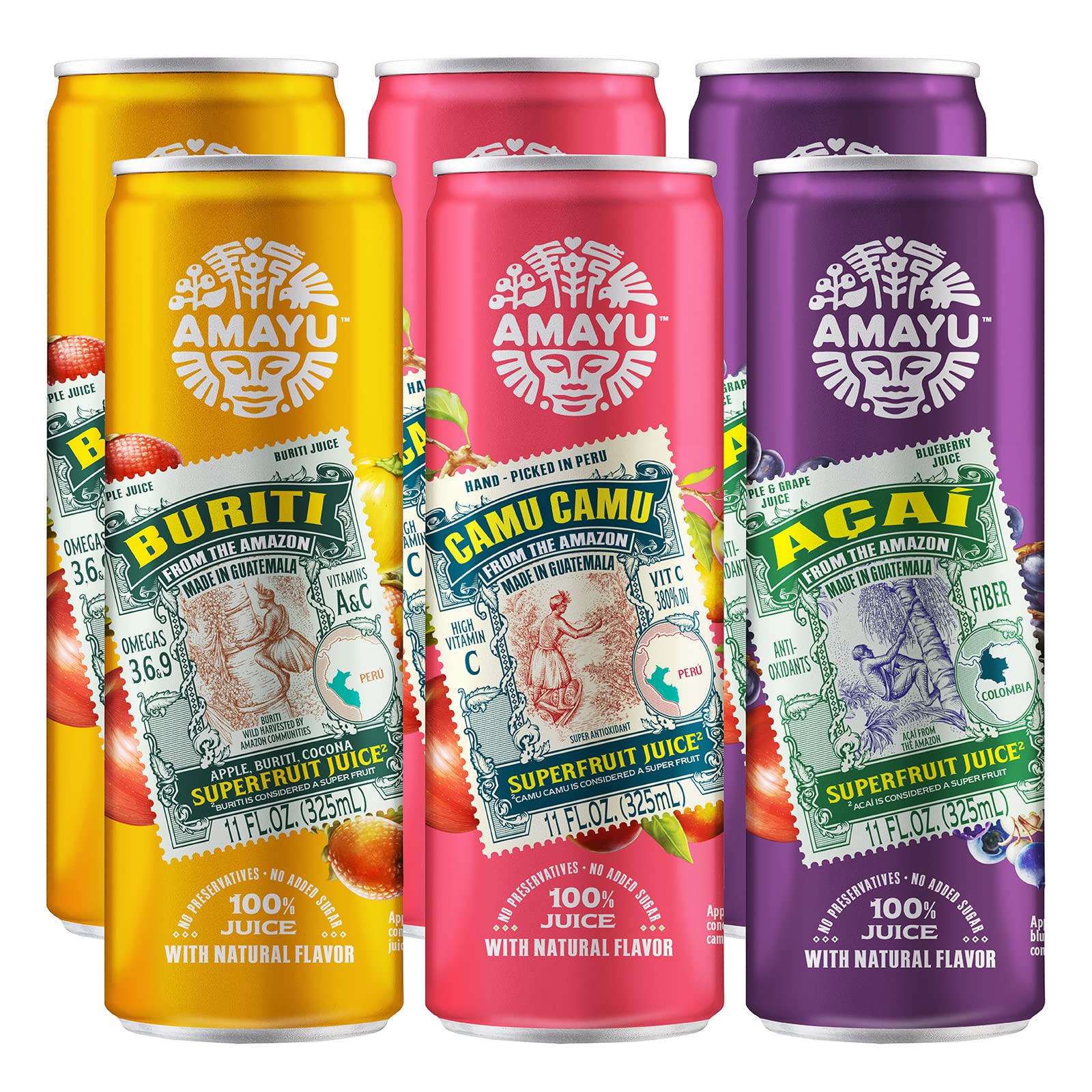 Amayu Exotic Super Fruit Juice | Variety Pack (Acai, Buriti, Camu Camu) | 100% Organic Juice From the Amazon | NO Sugar Added | Immune Support