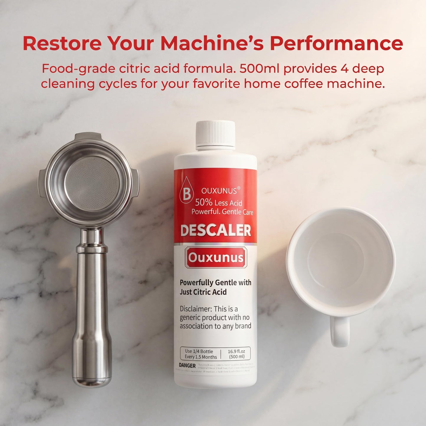 Ouxunus Gentle Descaling Solution Compatible with Breville Descaling solution & Coffee Machines, 16.9 fl Oz Professional Formula for Hard Water & Well
