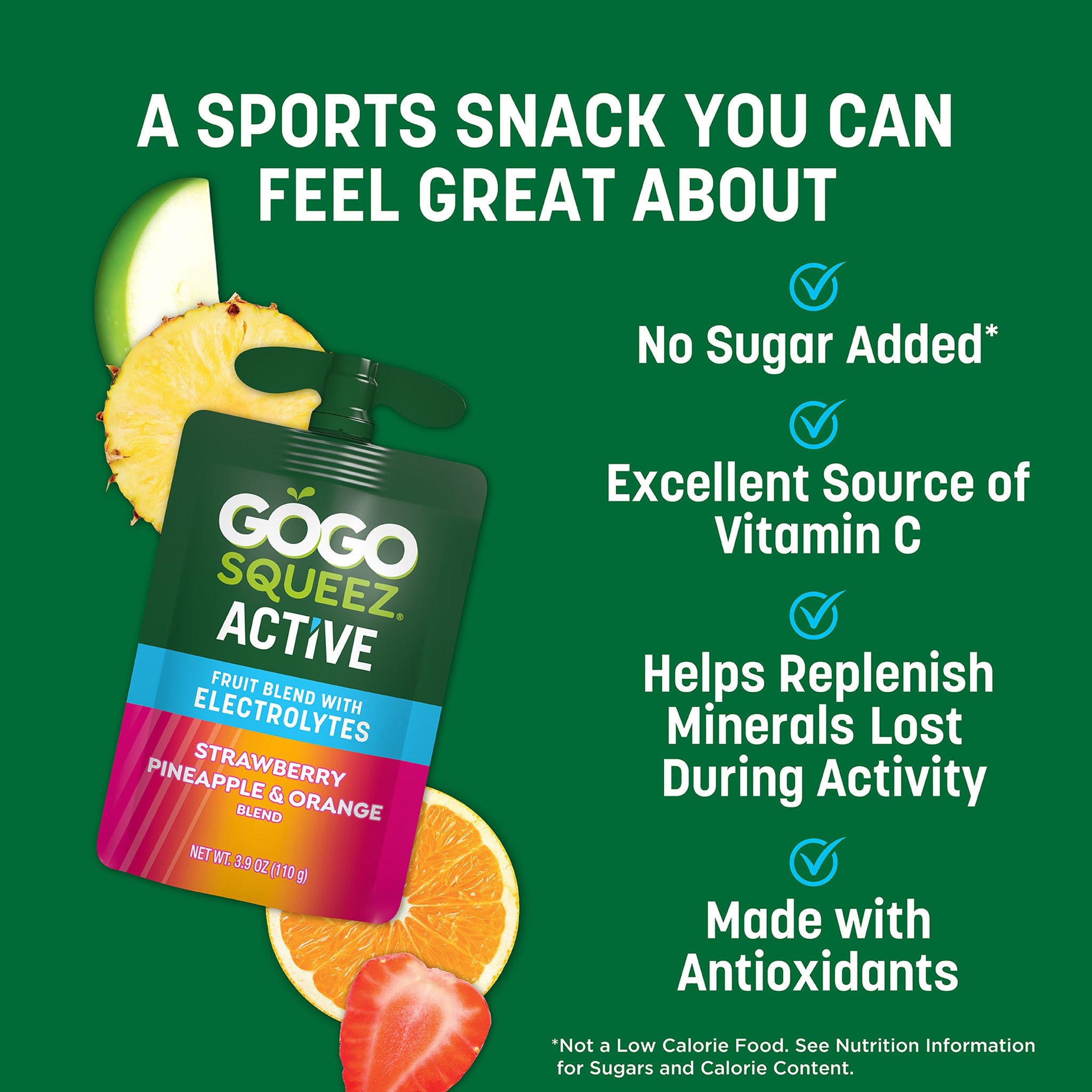 GoGo squeeZ No Sugar Added Active Fruit Blend with Electrolytes| 18-Count Variety Pack | Blueberry Strawberry Lemon & Strawberry Pineapple Orange |