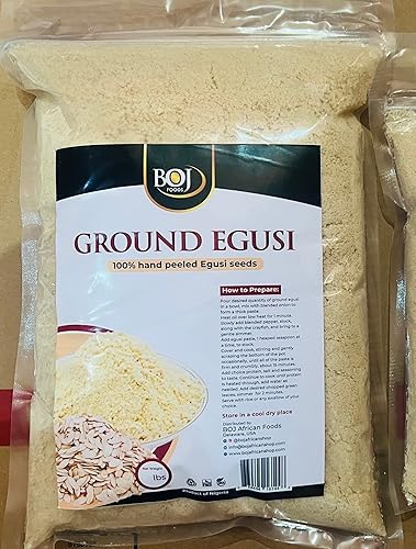 BOJ Foods Egusi- 7oz Ground Melon Seeds, 100% natural hand peeled for soups