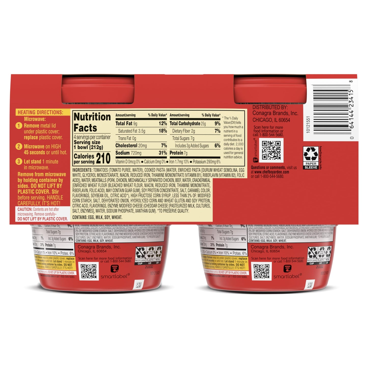 Chef Boyardee Spaghetti & Meatballs, Microwave Meal, 7.5 oz. 4-Count