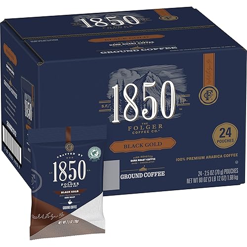 Folgers 1850 Black Gold Dark Roast Ground Coffee, Fraction Pack, 2.5 Ounce (Pack of 24)
