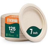 Paper Plates, 100% Compostable Heavy Duty, Disposable 7 Inch, Small Dessert Plate - [125-Pack] Eco-Friendly, Biodegradable Bagasse Natural Brown 7"