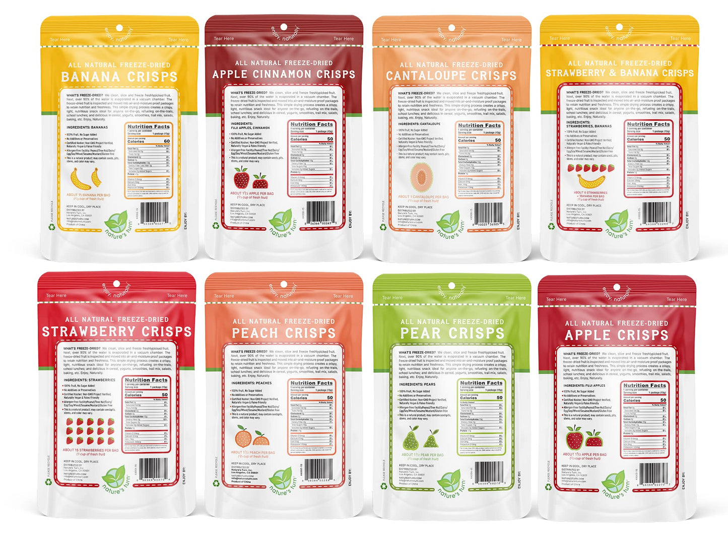 Nature's Turn Freeze-Dried Fruit Crisps - Mega Variety, 16 Bags (0.53oz Each) - Healthy, Gluten-Free, Crispy & Delicious Snack - Ideal for Cereal
