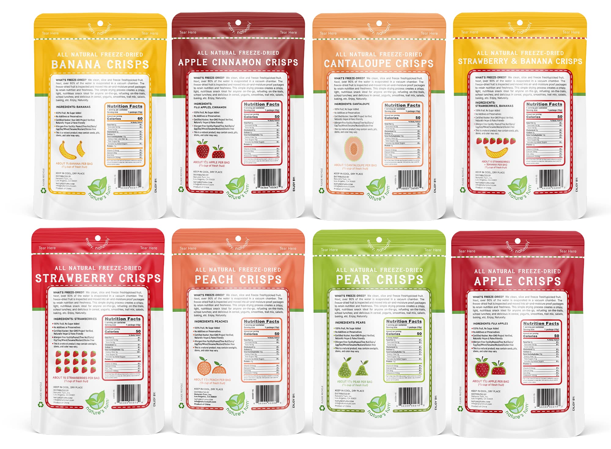Nature's Turn Freeze-Dried Fruit Crisps - Mega Variety, 16 Bags (0.53oz Each) - Healthy, Gluten-Free, Crispy & Delicious Snack - Ideal for Cereal