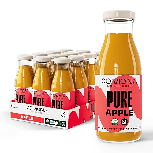 Pomona Organic Apple Juice (Pack of 12), Cold Pressed USDA Organic Juices, Apples And Lemon Juice, No Added Sugar, Not From Concentrate, Vegan