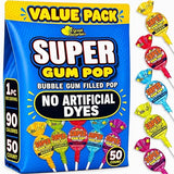 Super Gum Pops - 50 Count - No Artificial Dyes - Over 2 Pounds Lollipops With Gum - Cherry, Passionfruit, Mango, Watermelon, and Tropical Punch