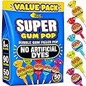 Super Gum Pops - 50 Count - No Artificial Dyes - Over 2 Pounds Lollipops With Gum - Cherry, Passionfruit, Mango, Watermelon, and Tropical Punch