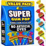 Super Gum Pops - 50 Count - No Artificial Dyes - Over 2 Pounds Lollipops With Gum - Cherry, Passionfruit, Mango, Watermelon, and Tropical Punch