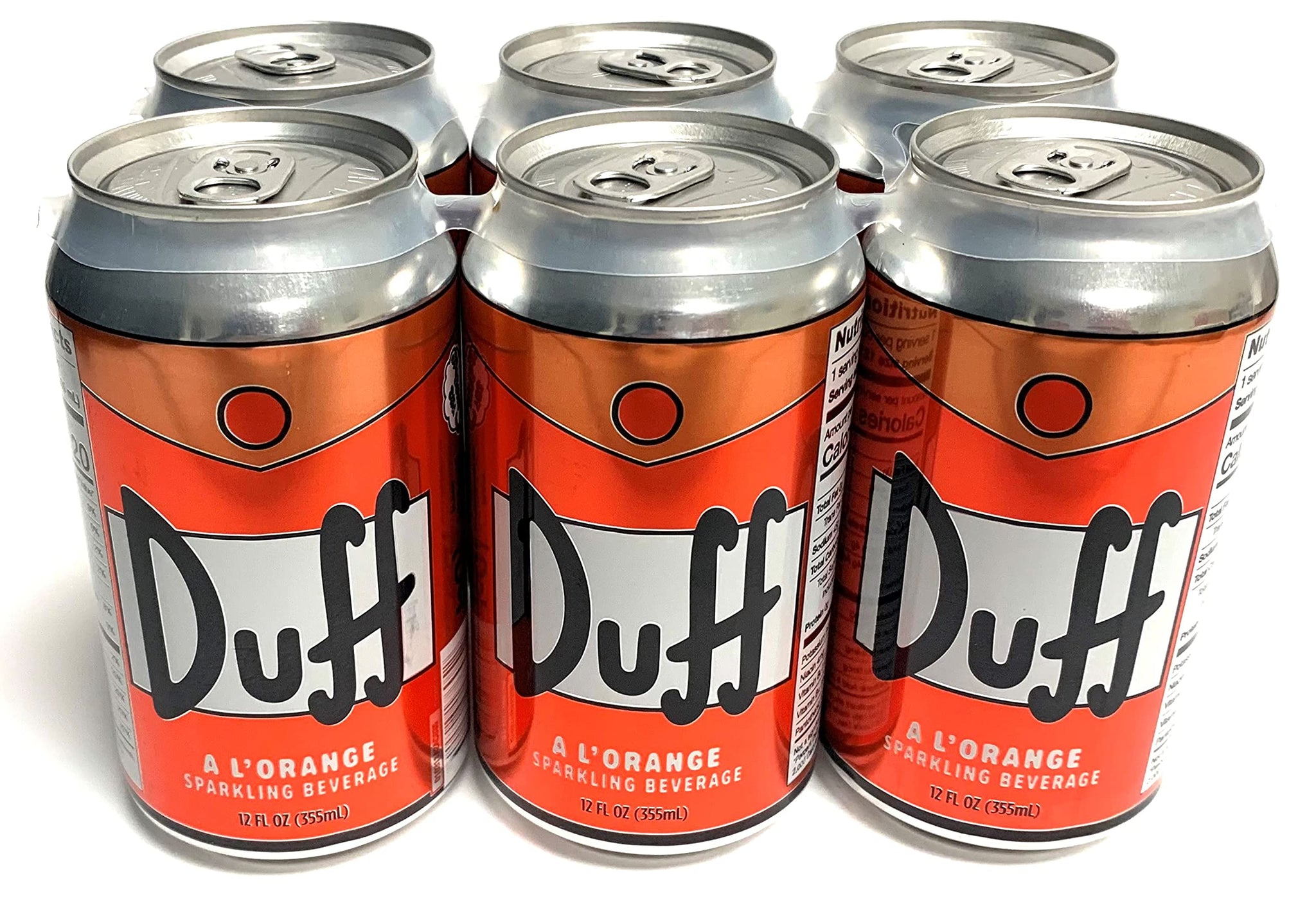 Boston America The Simpsons Duff A L'Orange Sparkling Beverage Energy Drink (6 Pack) Caffeine Free
