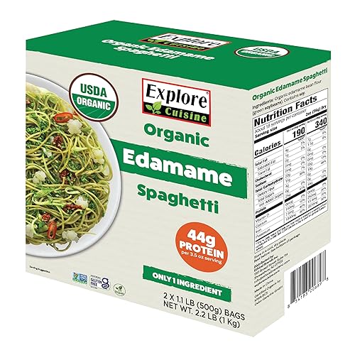 Explore Cuisine Organic Edamame Spaghetti - 2.2 lbs - Low-Carb, Keto-Friendly Pasta - High in Plant-Based Protein & Fiber - Non-GMO, Gluten Free