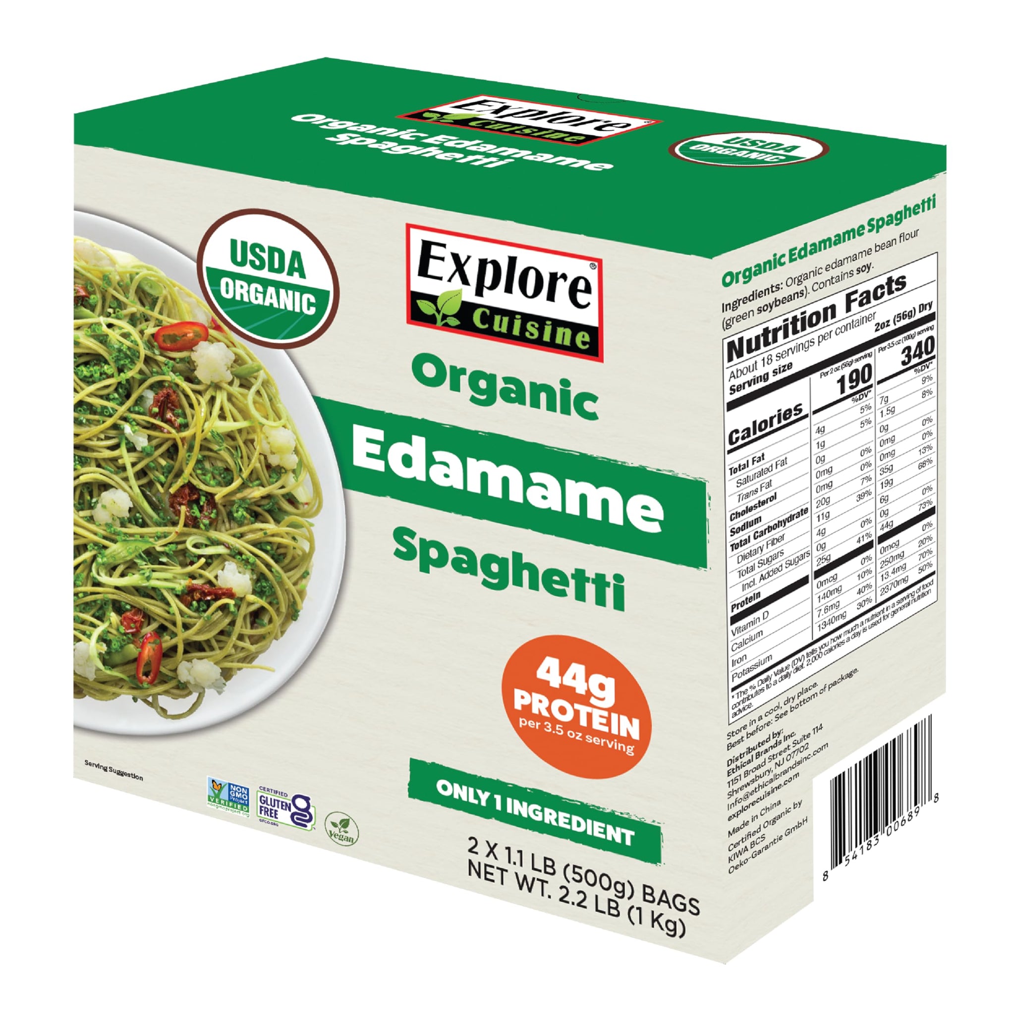 Explore Cuisine Organic Edamame Spaghetti - 2.2 lbs - Low-Carb, Keto-Friendly Pasta - High in Plant-Based Protein & Fiber - Non-GMO, Gluten Free
