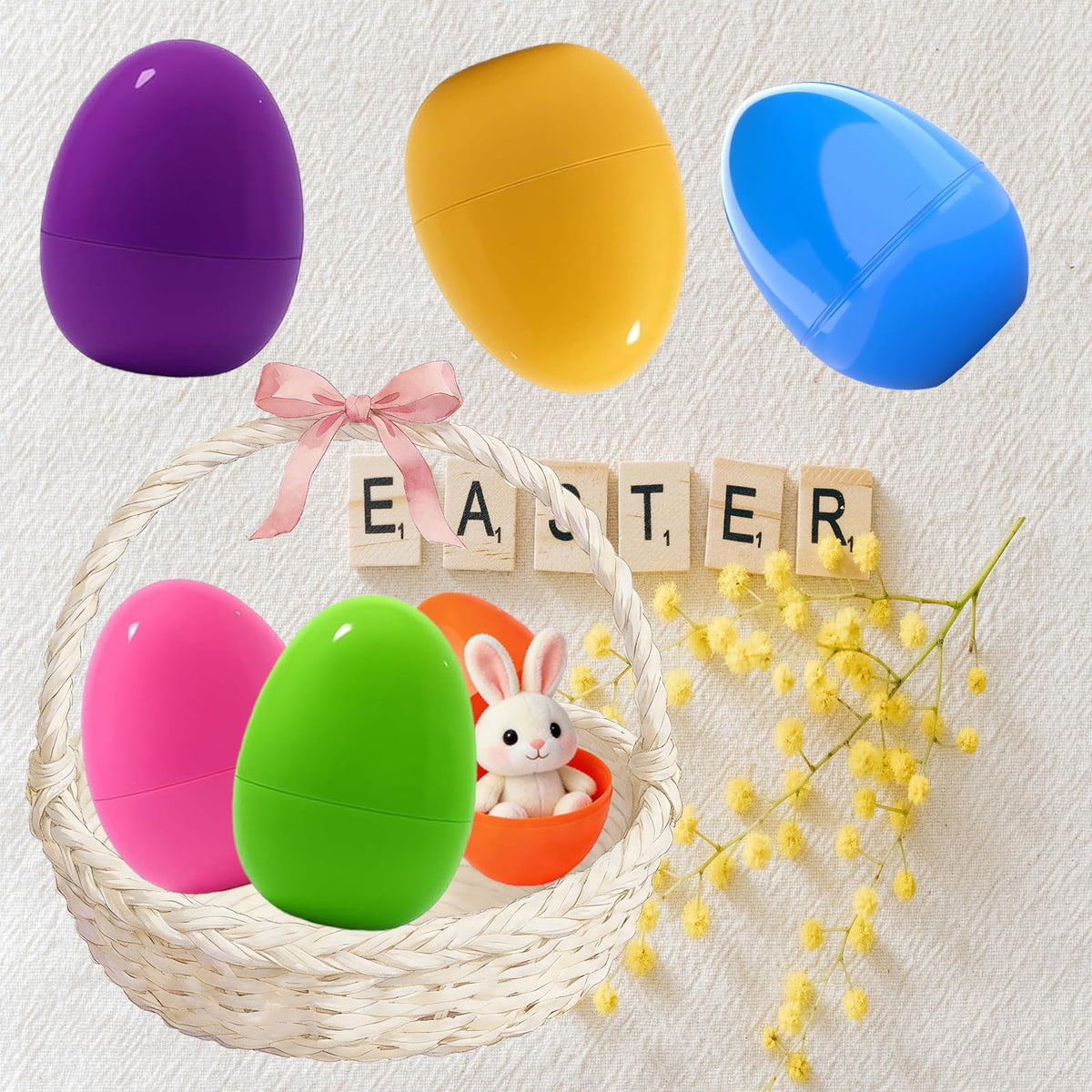 Azheeuiy 6 Pack Jumbo Easter Eggs,6.3'' Bright Plastic Giant Eggs with Flat Bottom, Empty Refillable for Easter Eggs Hunt, Filling Treats Party Favor