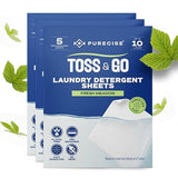 Purecise Toss & Go Laundry Detergent Sheets | 3-Pack Sampler, 30 Loads | Try Before You Commit | Fast-Dissolving, No Mess, Plastic-Free | Fresh Meadow