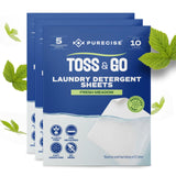 Purecise Toss & Go Laundry Detergent Sheets | 3-Pack Sampler, 30 Loads | Try Before You Commit | Fast-Dissolving, No Mess, Plastic-Free | Fresh Meadow