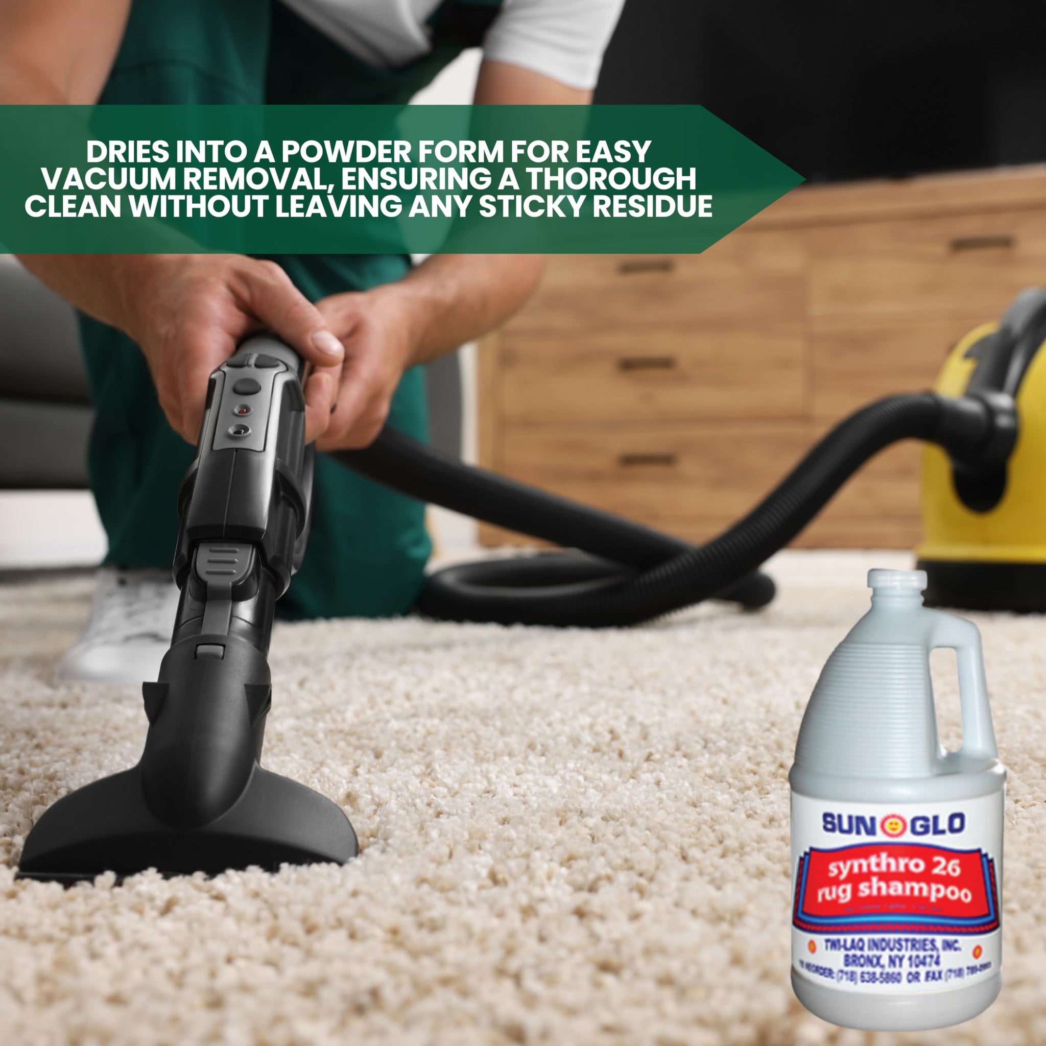 Sun-Glo Synthro 26 Rug Shampoo - Brilliance Enhancer Rotary/Dry Foam Carpet Shampoo - Crystal-Dry Technology (4x1 Gallon Case)