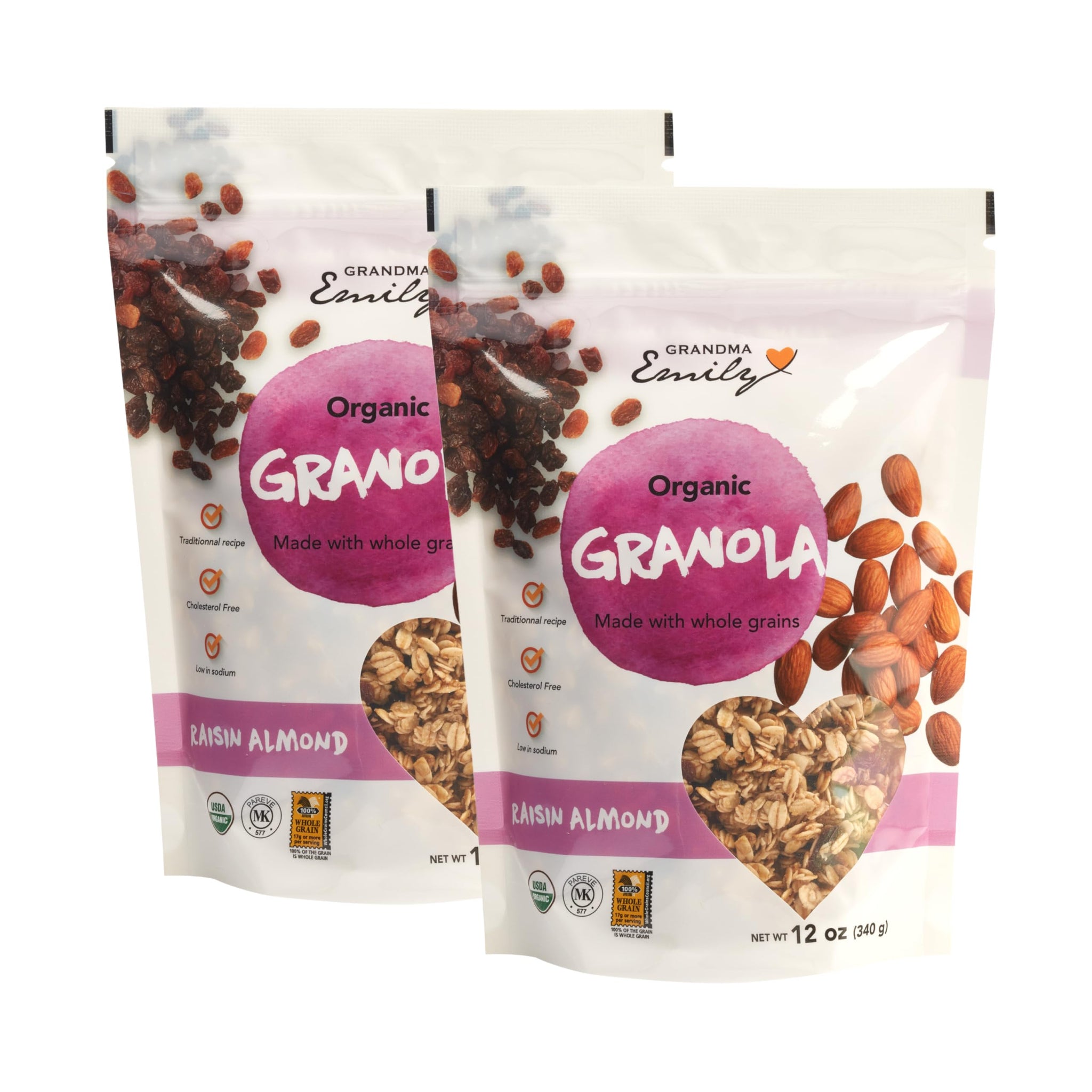 Grandma Emily Organic Raisin Almond Granola Breakfast Cereal, 12 ounces (Pack of 2)