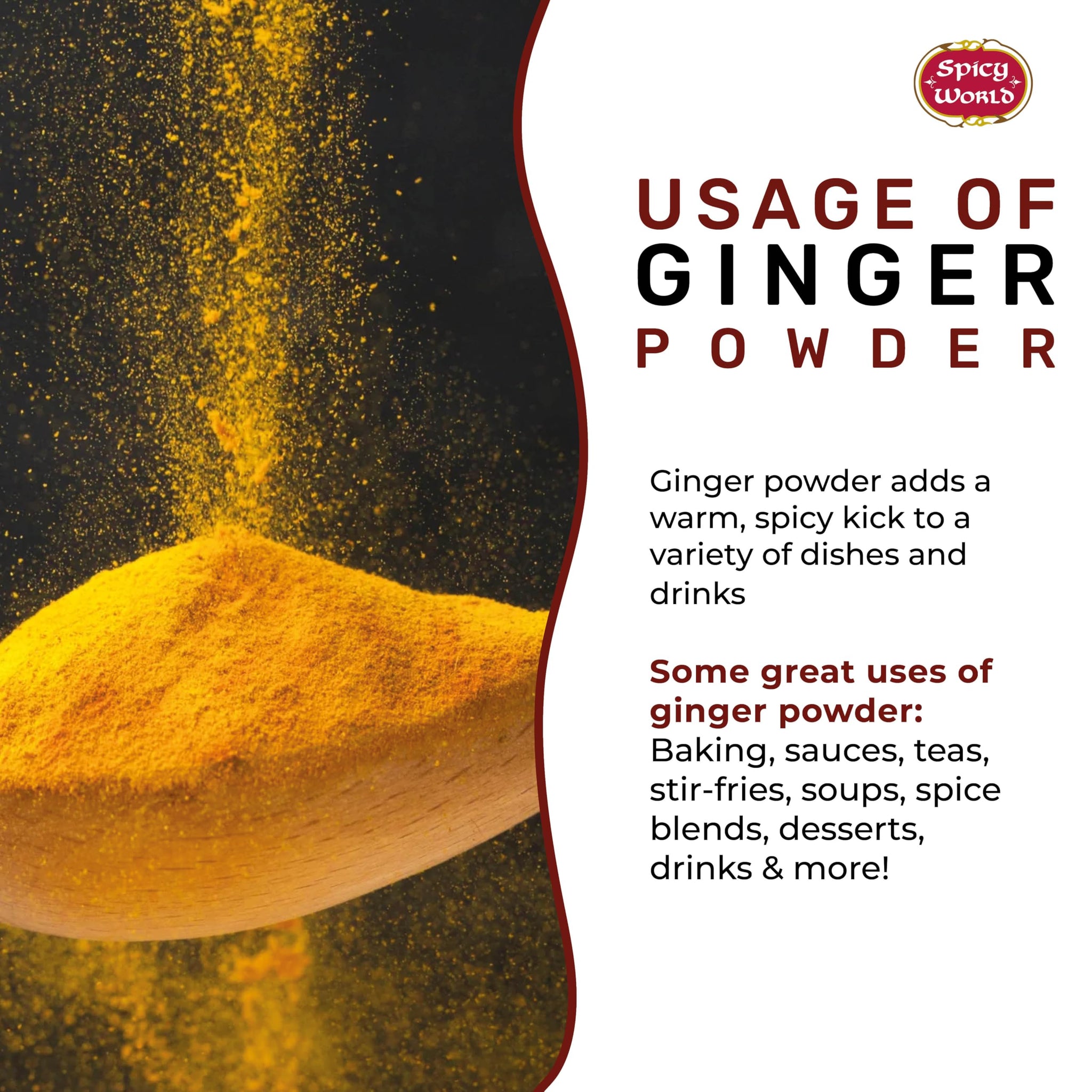 Spicy World Ginger Powder 5 LB Jar - Gluten Free, Bulk Ground Dried Ginger Root, Pure Zingiber Officinale, Warm & Spicy Flavor for Cooking, Baking
