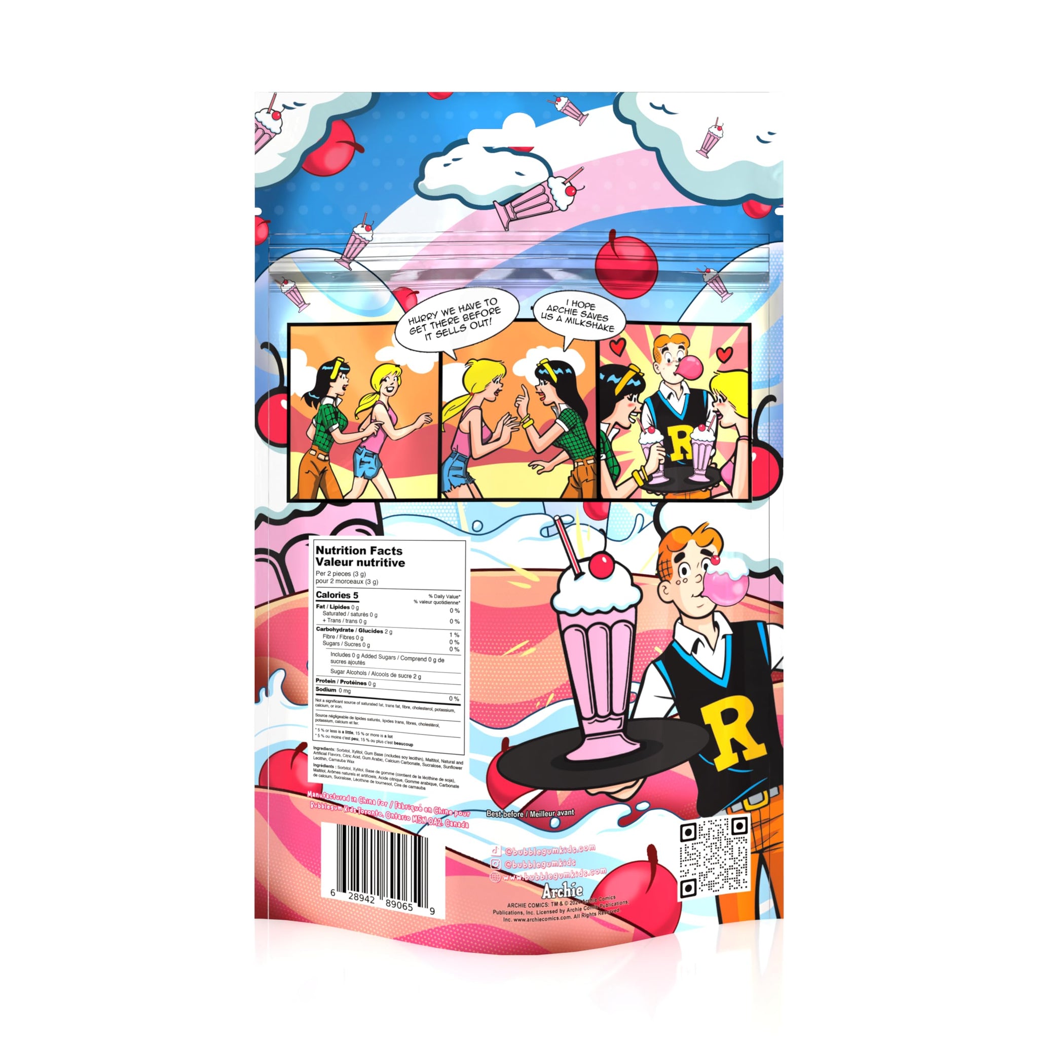 Archie’s Milkshake Sugar Free Gum by Bubblegum Kids | Milkshake Flavor Sugarless Gum with Xylitol | Vegan, Low Calorie Candy Alternative for Kids