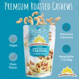 Sunshine Nut Company Whole Roasted Cashews, Perfectly Plain Flavor, No Added Salt, 2 Pack, 7 oz. Each, Gluten Free, Peanut Free and Vegan Individual