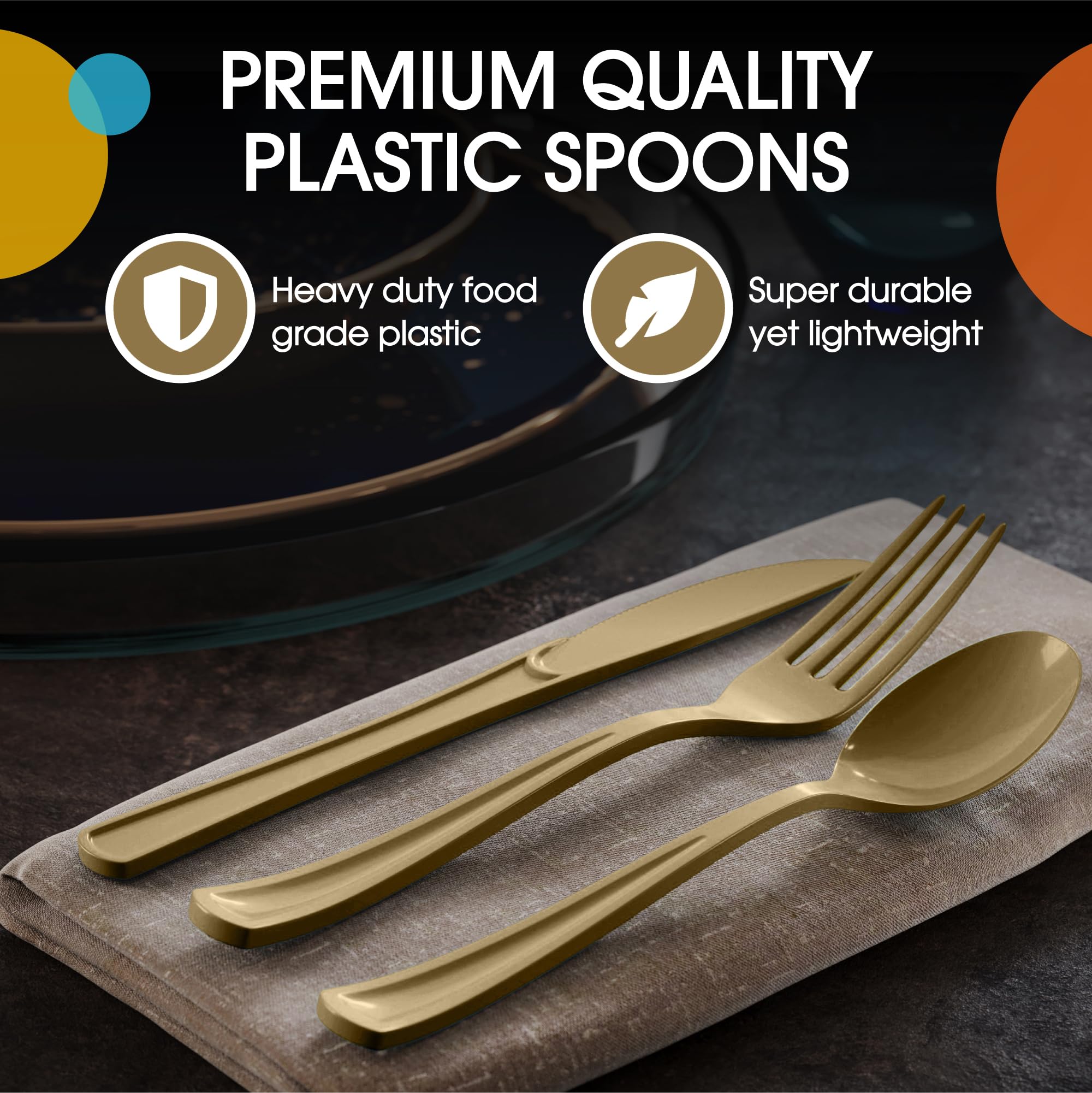 Party Solids Gold Plastic Knives 100 Pieces Gold Knives Disposable Utensils Heavy Duty Plastic Cutlery Set Disposable Cutlery Sets Flatware Sets Party