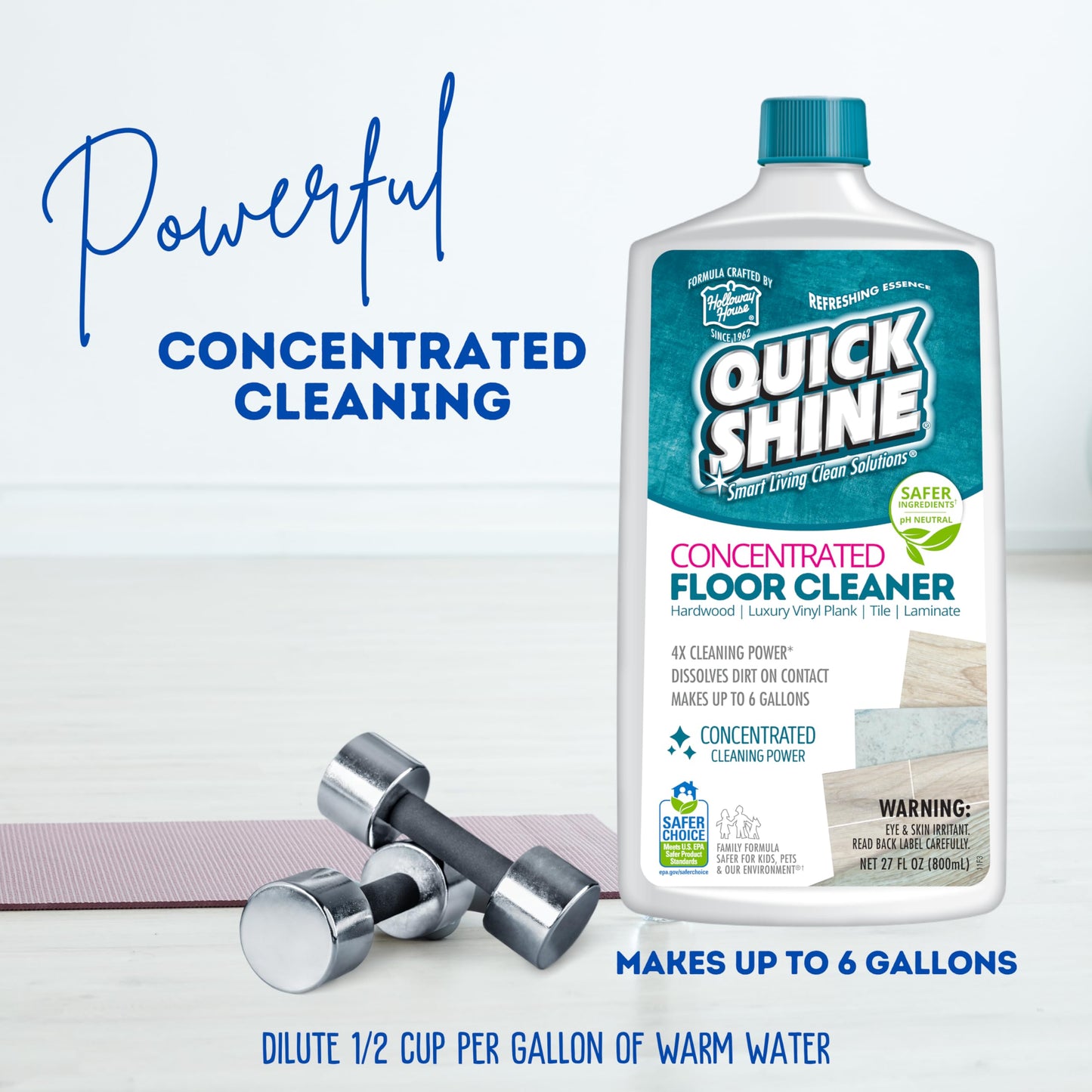 Quick Shine Multi Surface Concentrated Floor Cleaner 27oz Use on Hardwood, Laminate, Luxury Vinyl Plank LVT, Tile & Stone Dirt Dissolving & Powerful