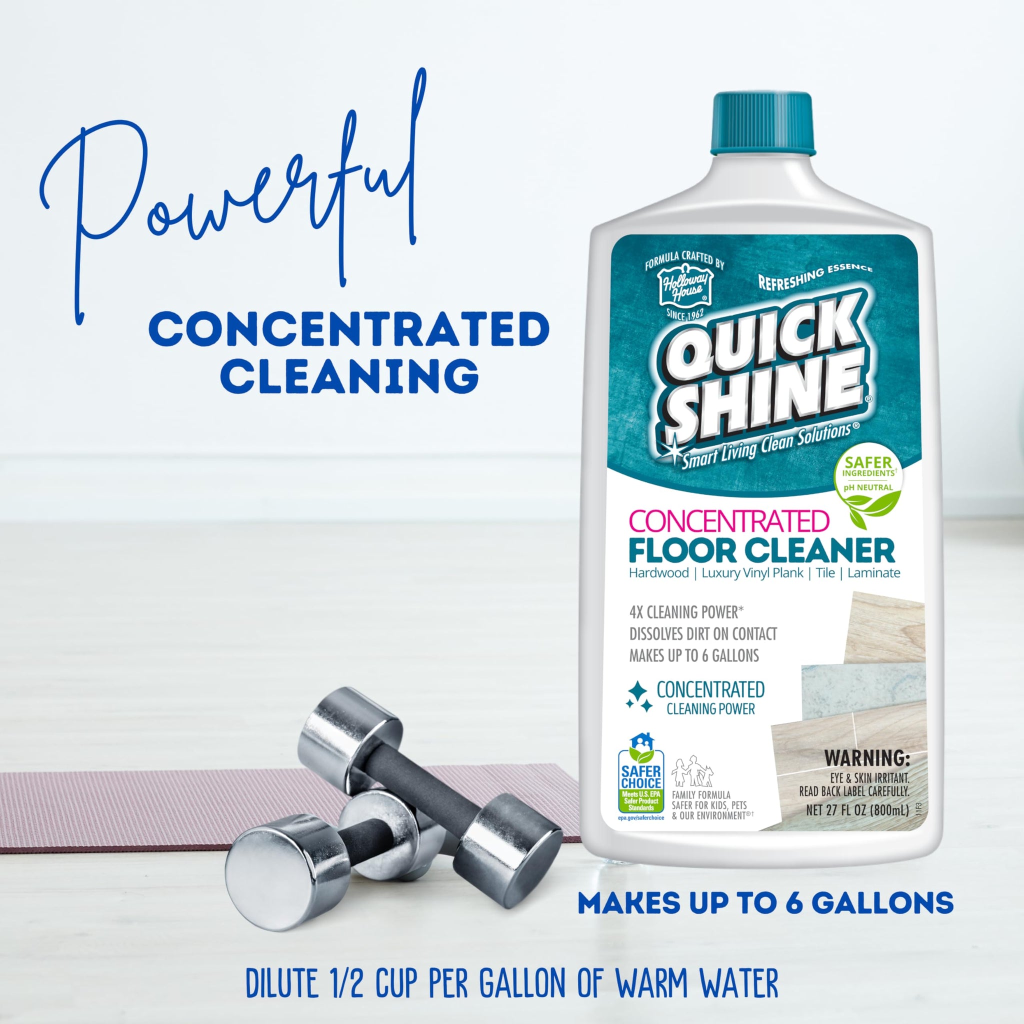 Quick Shine Multi Surface Concentrated Floor Cleaner 27oz Use on Hardwood, Laminate, Luxury Vinyl Plank LVT, Tile & Stone Dirt Dissolving & Powerful