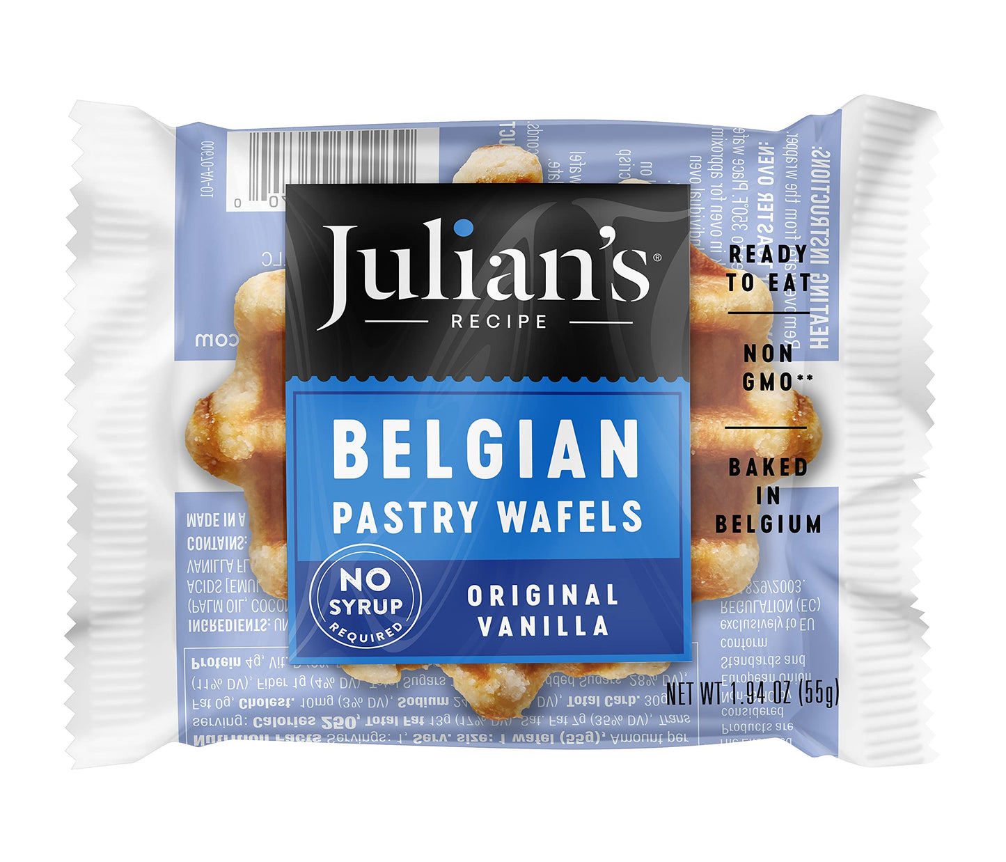 Julian's Recipe Original Vanilla Pastry Wafels, 18/1.94 oz - Made in Belgium