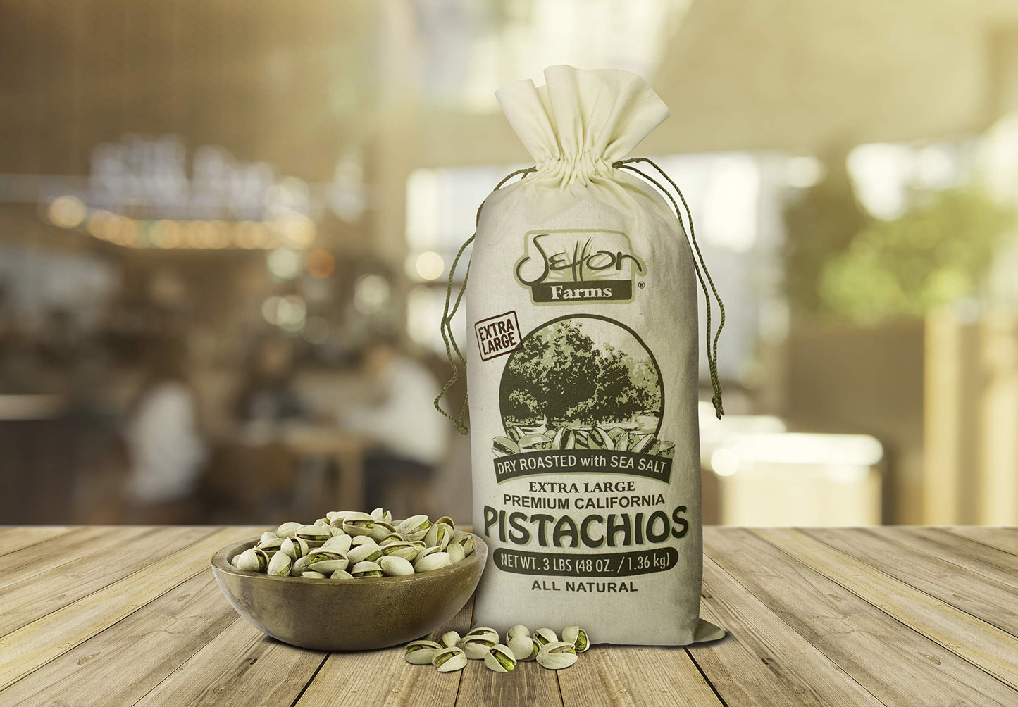 Setton Farms Pistachios, Dry Roasted and Salted Pistachios, Extra Large Premium California Pistachios, In Shell Pistachios, 3lb Burlap Gift Bag, 48