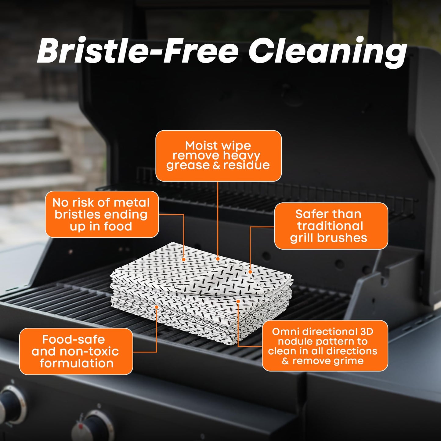 Proud Grill Q-Swiper Grill Cleaning Wipes - Bristle & Wire Free BBQ Cleaner, Heavy Duty Degreaser Wipes, Grease & Grime Remover for Outdoor Barbecue