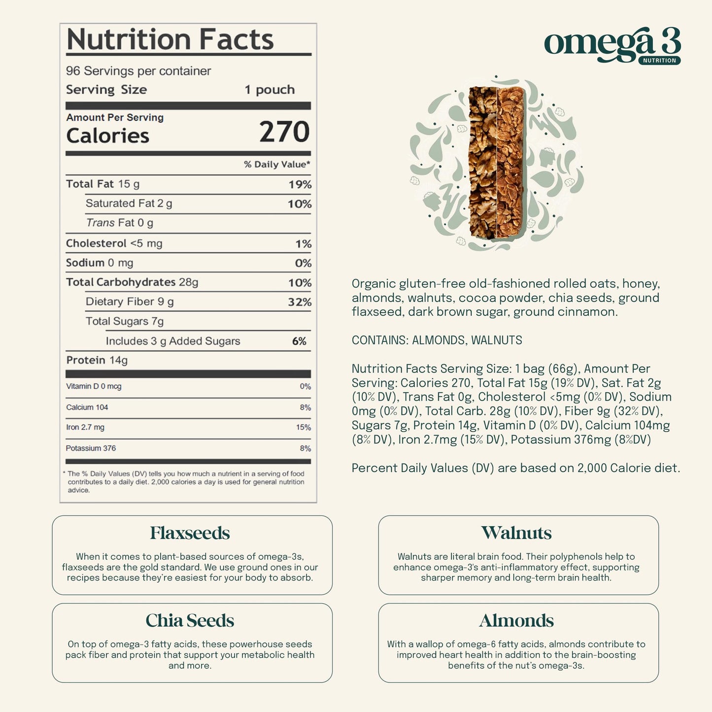Eat Omega 3 Mega O’s Cocoa Swirl Cereal Bites - Gluten-Free, Dairy-Free, Plant-Based Protein Snack with Omega-3 & Omega-6, Low Sugar, Peanut-Free