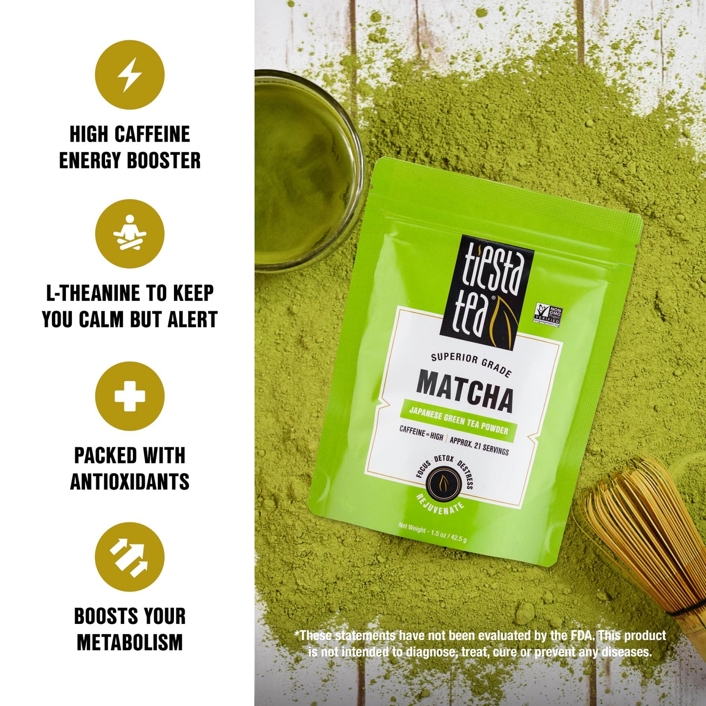 Tiesta Tea - Superior Matcha | Superior Grade Japanese Matcha Powder | High Caffeinated Green Tea | Make Hot or Iced | Up to 21 Cups | 1.5oz