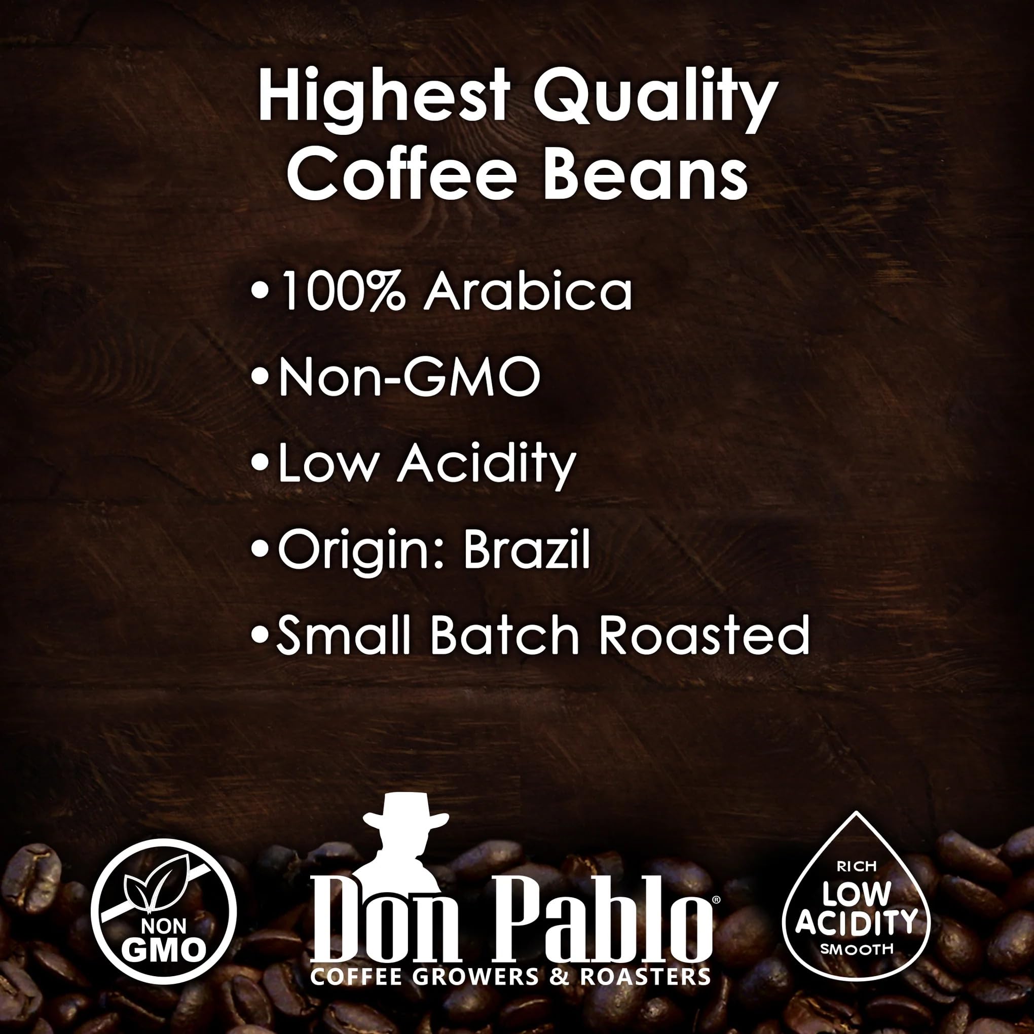 2LB Don Pablo Gourmet Coffee - Brazil Cerrado - Medium Dark Roast - Whole Bean Coffee - 100% Arabica Beans - Low Acidity and Non-GMO - 2lb bag