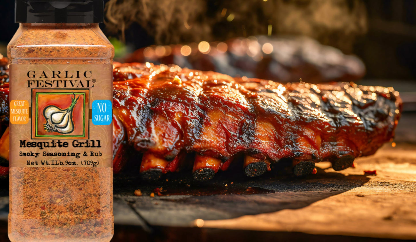 Garlic Festival Foods Mesquite Grill Garlic Seasoning Grande 1b. 9oz.