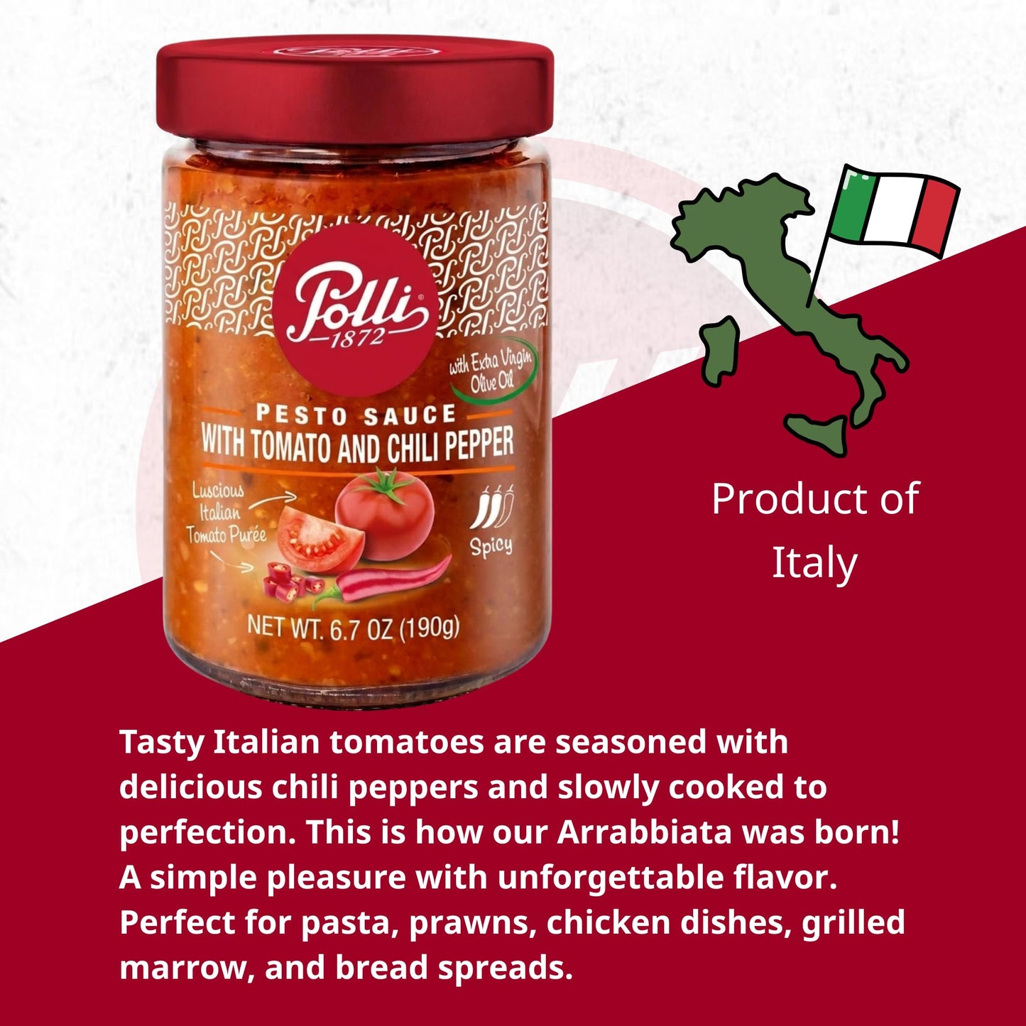 Polli Pesto Sauce Arrabbiata, Italian Tomatoes and Chilli Pepper With Extra Virgin Olive Oil | Pasta Risotto and Bruschetta Sauce | Spicy - 2 Pack
